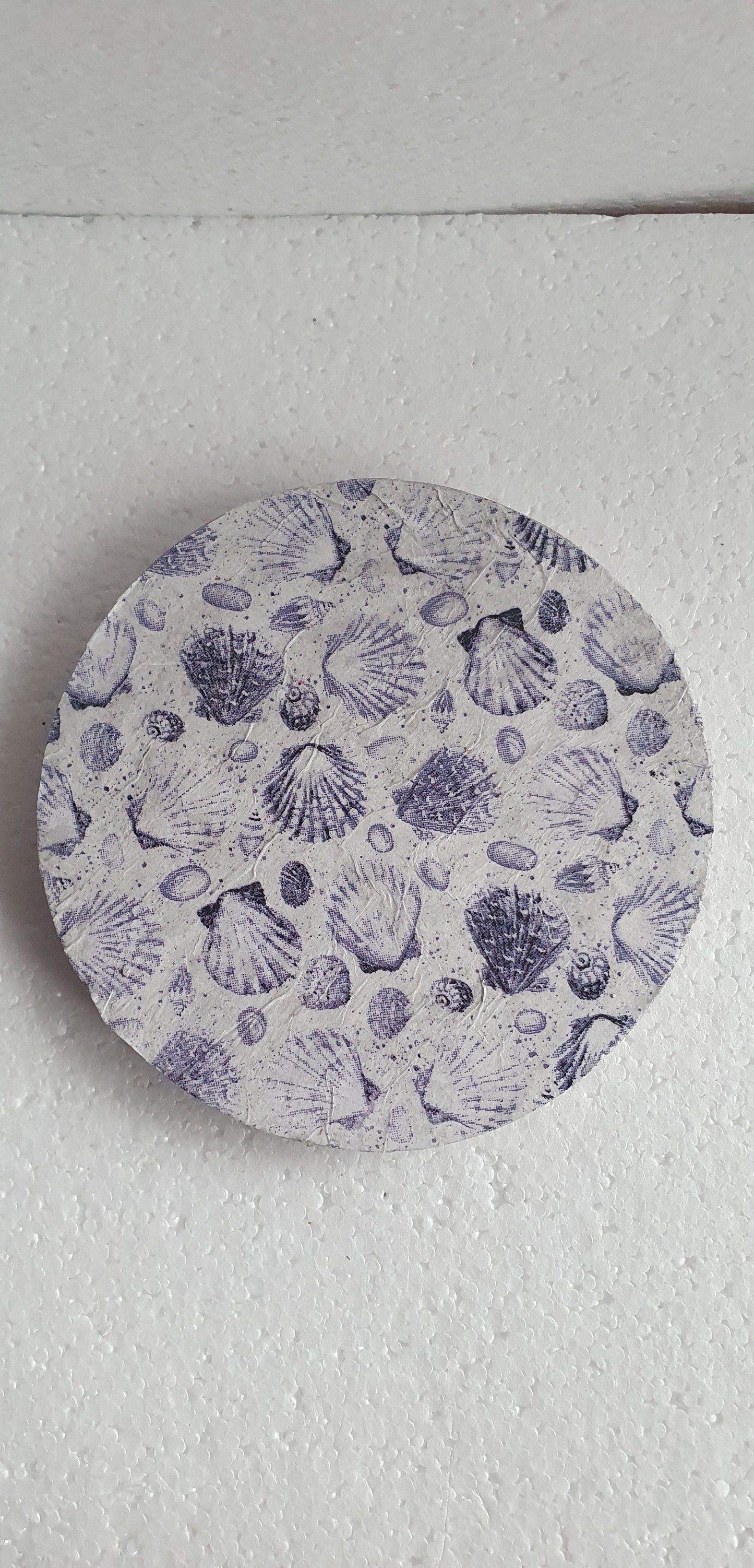 Single Round Decoupage Coaster Trinket Tray Cement Base Grey Blue White Home Decor Gift