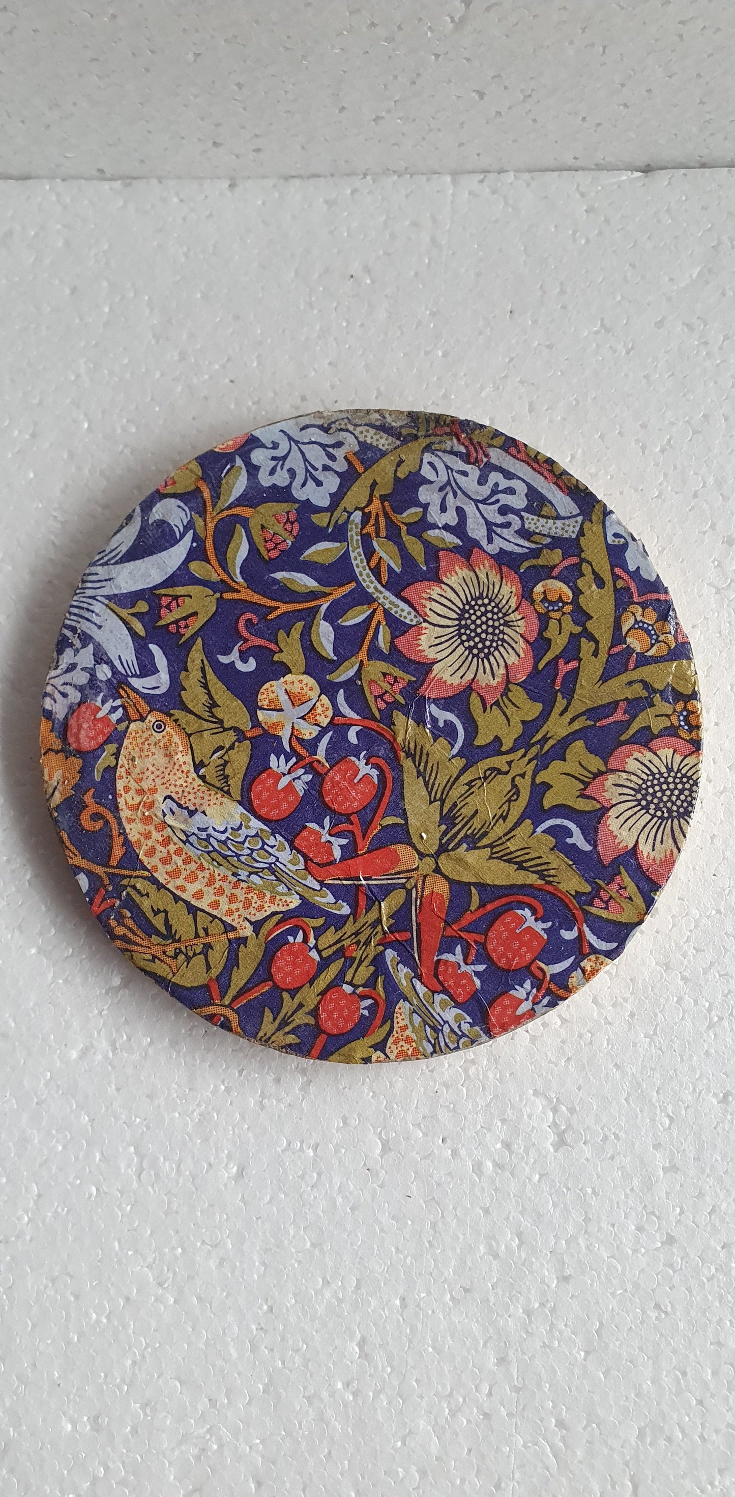 Single Round Decoupage Coaster Trinket Tray Cement Base Grey Gold Purple Home Decor Gift