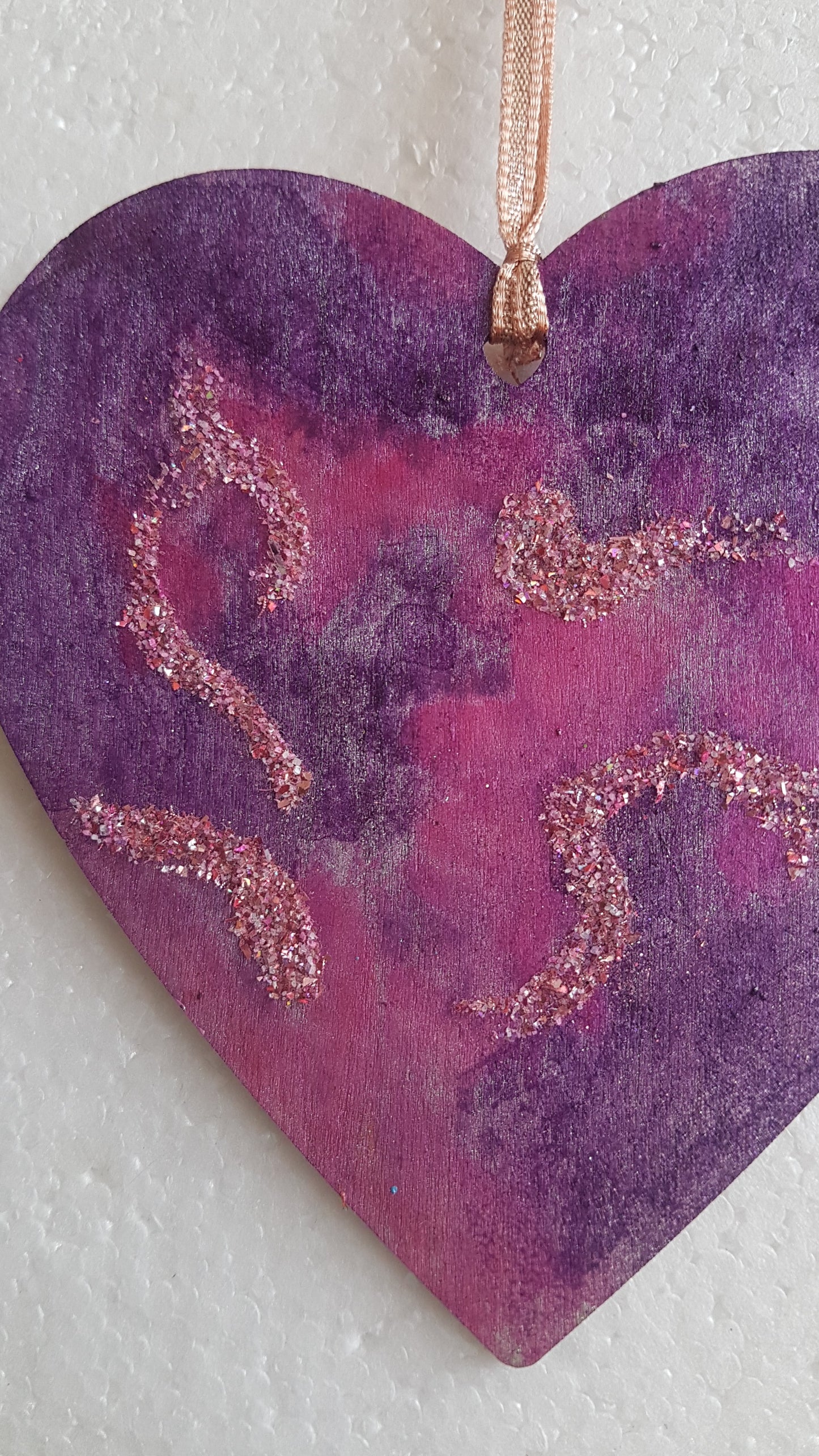 Large Christmas Wooden Heart Purple Pink Blue Star Window Hanging Gift