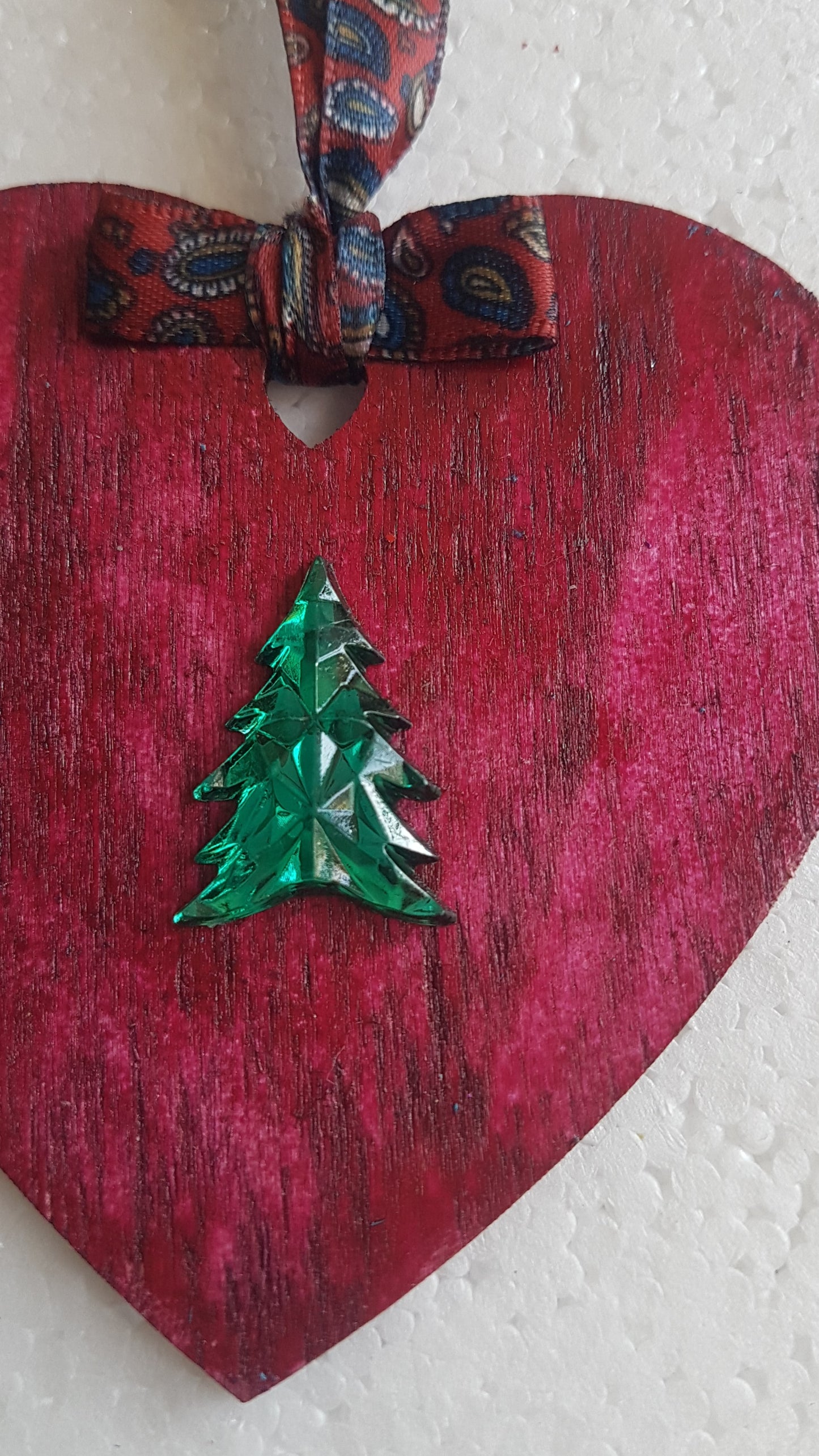 Small Christmas Wooden Heart Burgundy Green Window Hanging Gift
