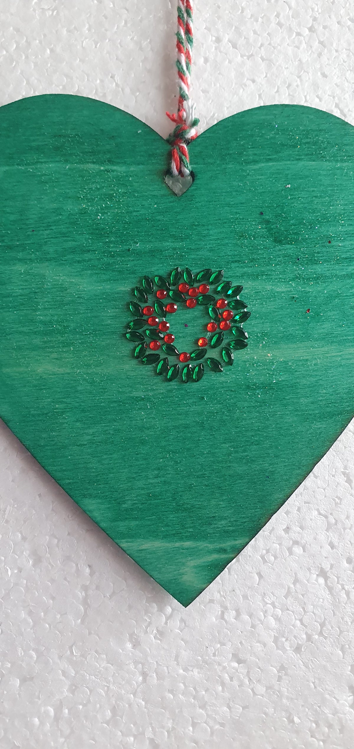 Large Wooden Heart Green Red Window Hanging Gift