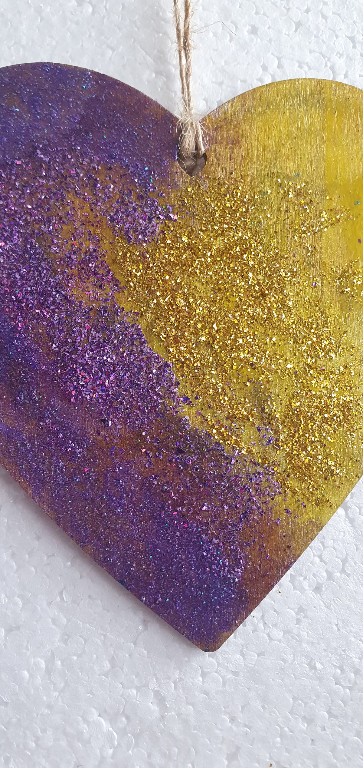 Large Wooden Heart Yellow Gold Purple Window Hanging Gift