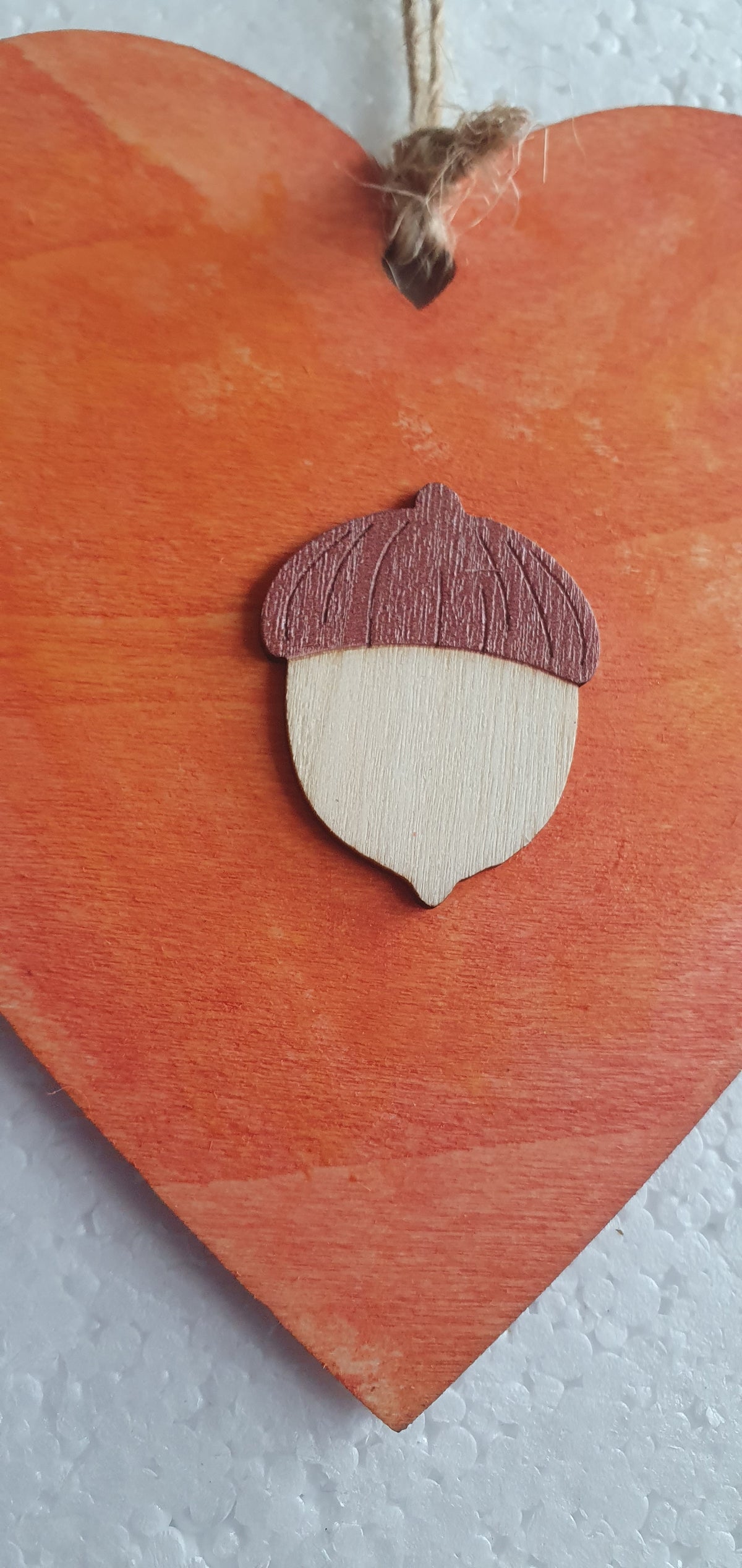Large Wooden Heart Orange Brown Autumn Leaves Acorn Window Hanging Gift