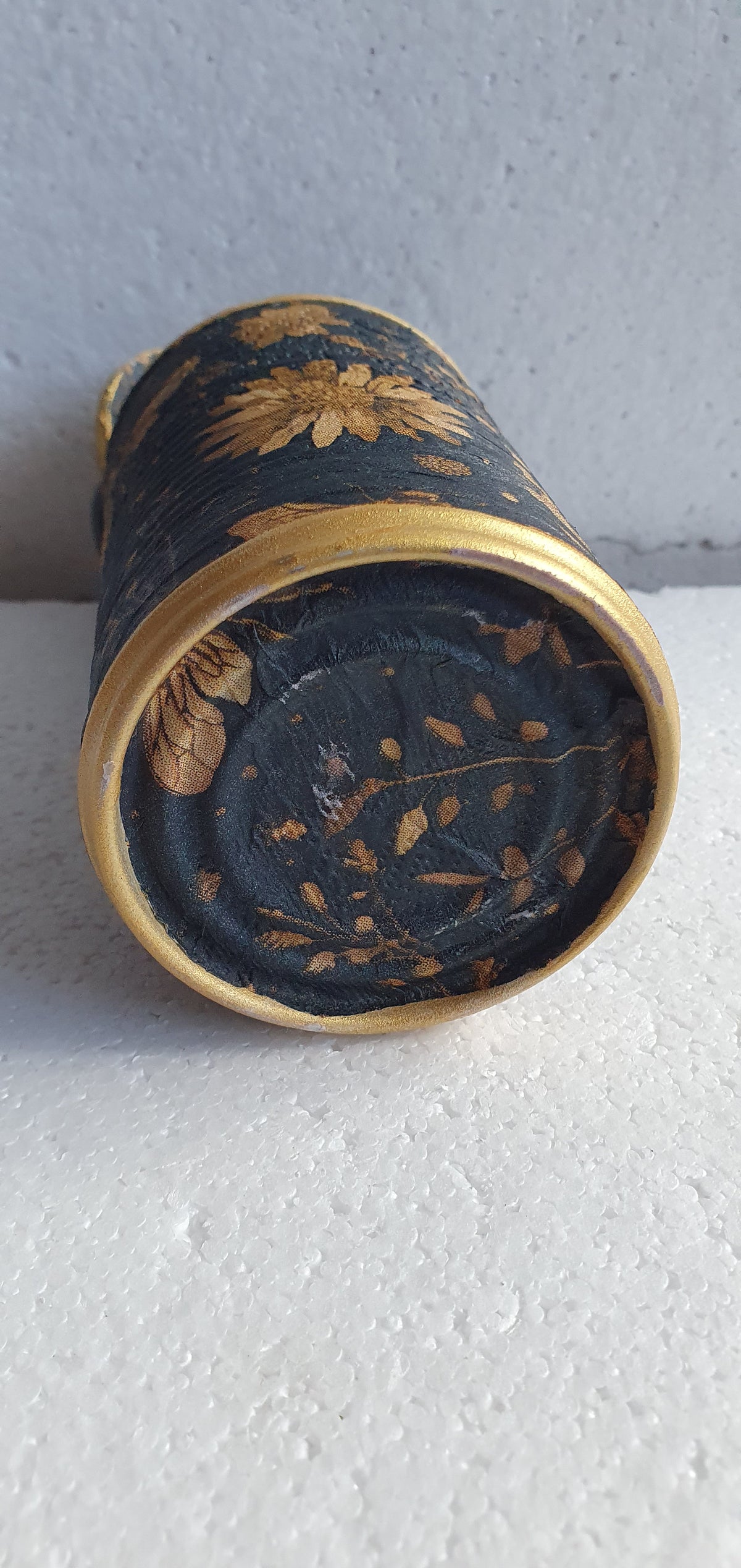 Upcycle Tin Can Desk Tidy With Lid Bees Flowers Brown Black Gold Black Decoupage Hand Decorated Home Decor Gift 2