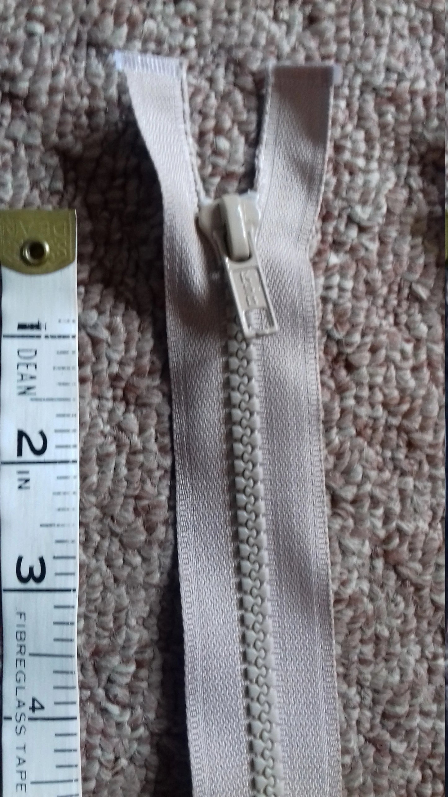 Beige 14 inch zip (35.5cm) chunky heavy separating, open ended plastic