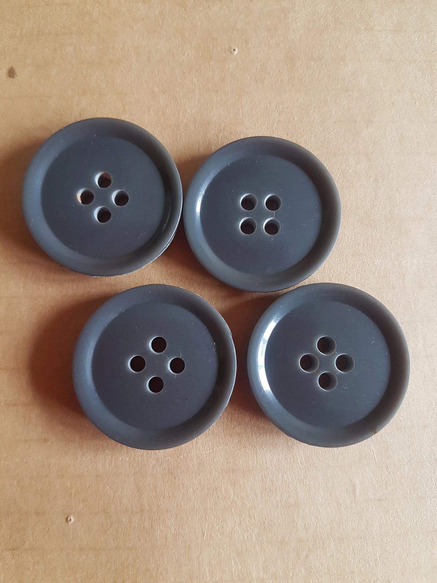 4 Vintage Coat Buttons Grey Plastic 3cm