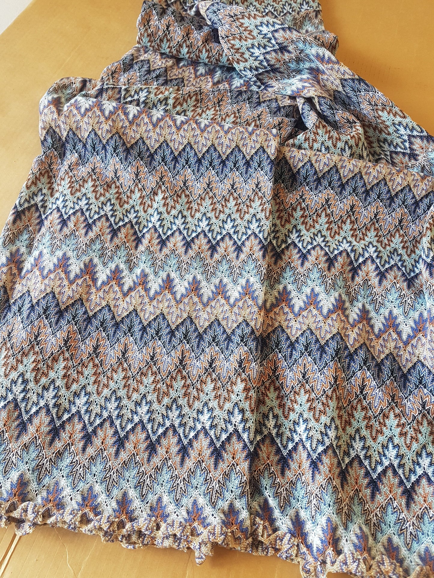 Knitted Fabric Blue White Orange Woven Abstract Geometric Remnant, Dressmaking, Quilting Fat Quarters Per 1/2 Metre