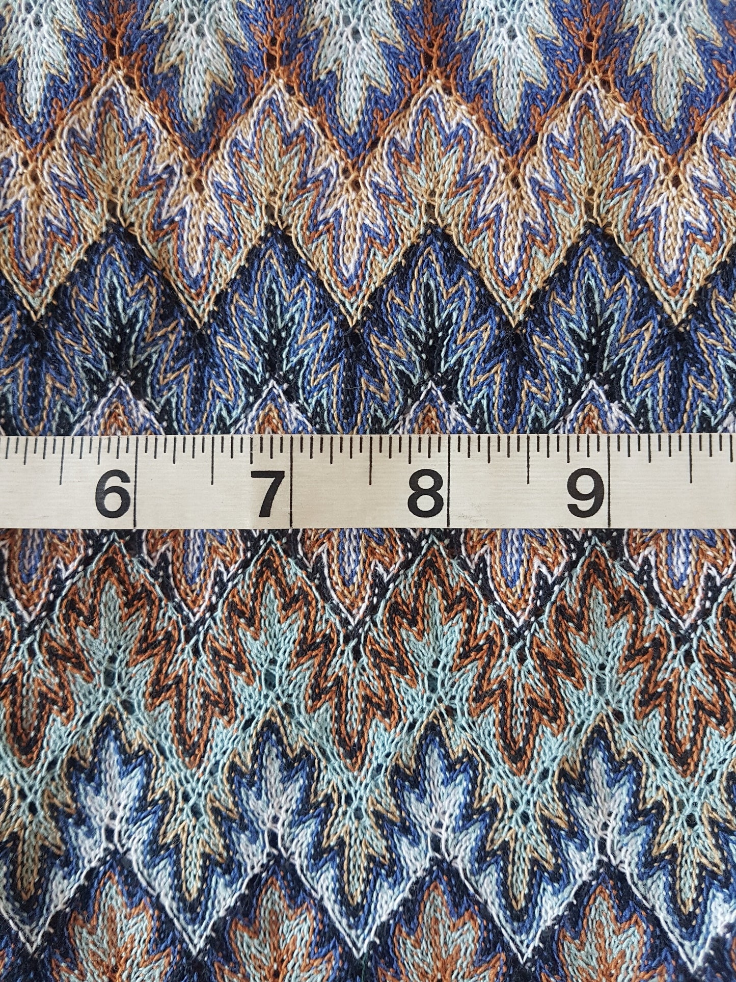 Knitted Fabric Blue White Orange Woven Abstract Geometric Remnant, Dressmaking, Quilting Fat Quarters Per 1/2 Metre