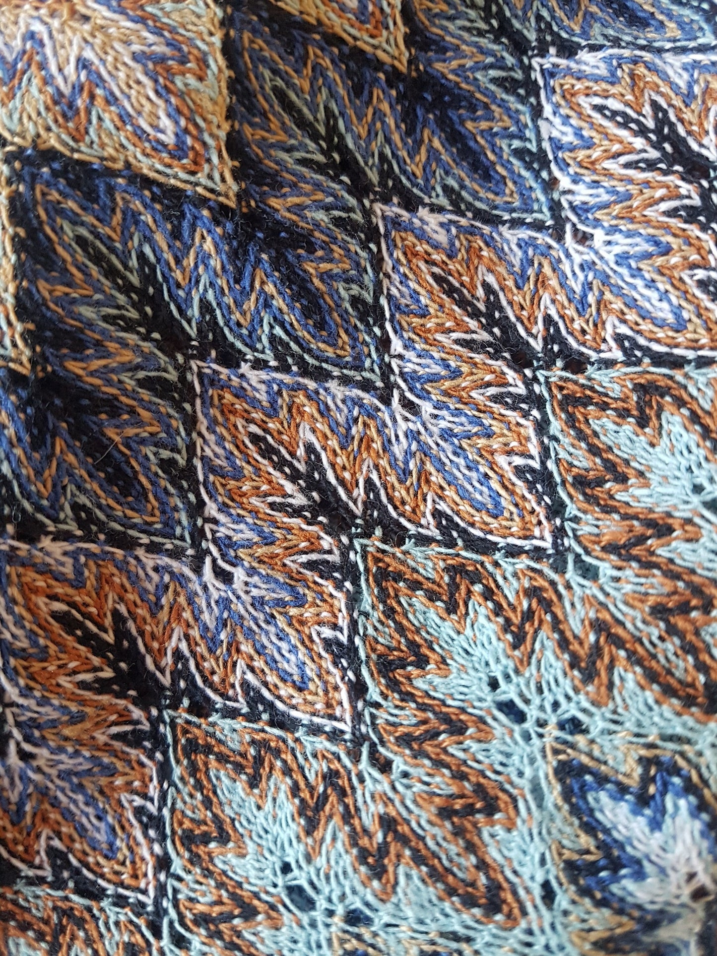 Knitted Fabric Blue White Orange Woven Abstract Geometric Remnant, Dressmaking, Quilting Fat Quarters Per 1/2 Metre