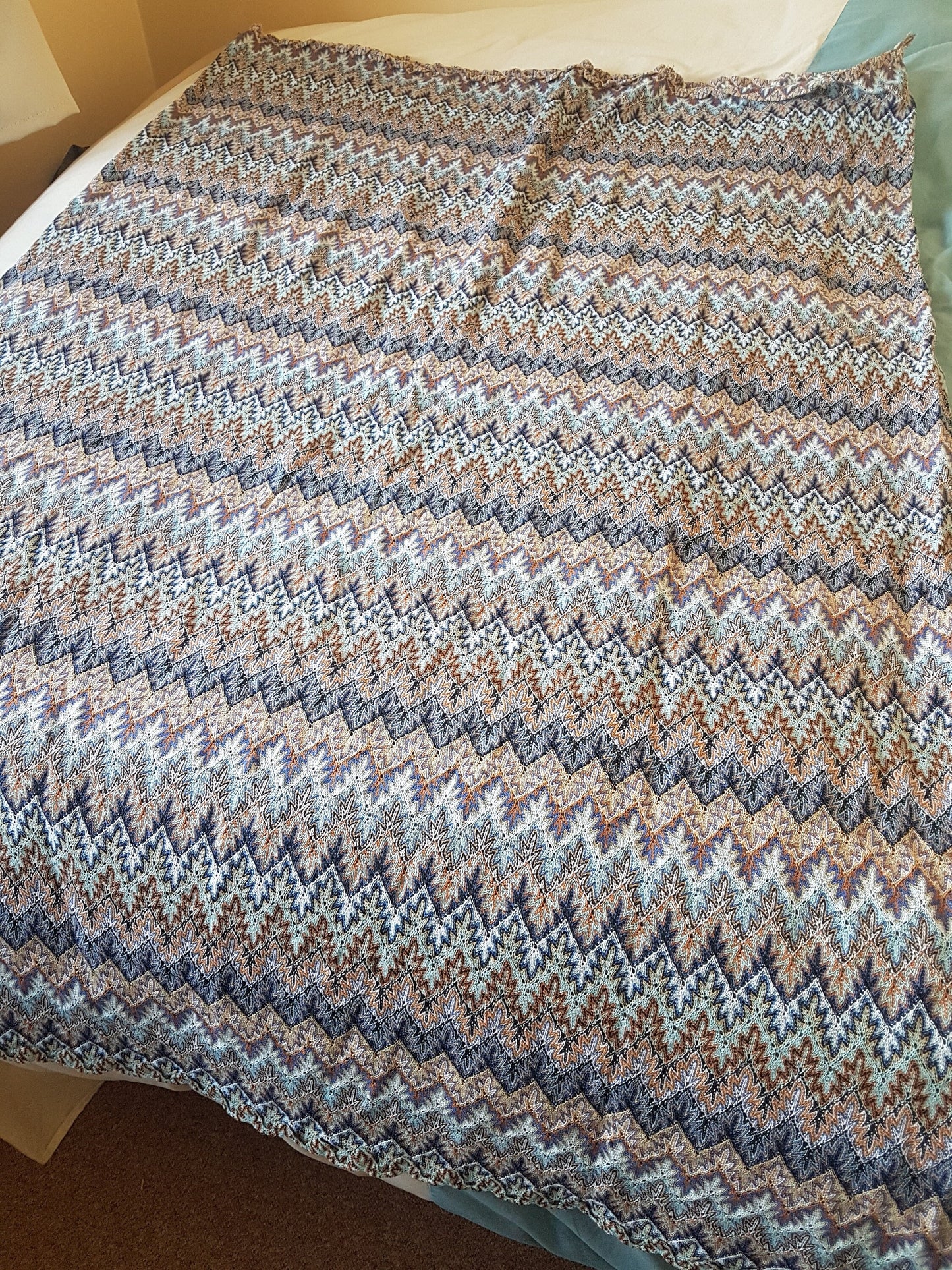 Knitted Fabric Blue White Orange Woven Abstract Geometric Remnant, Dressmaking, Quilting Fat Quarters Per 1/2 Metre