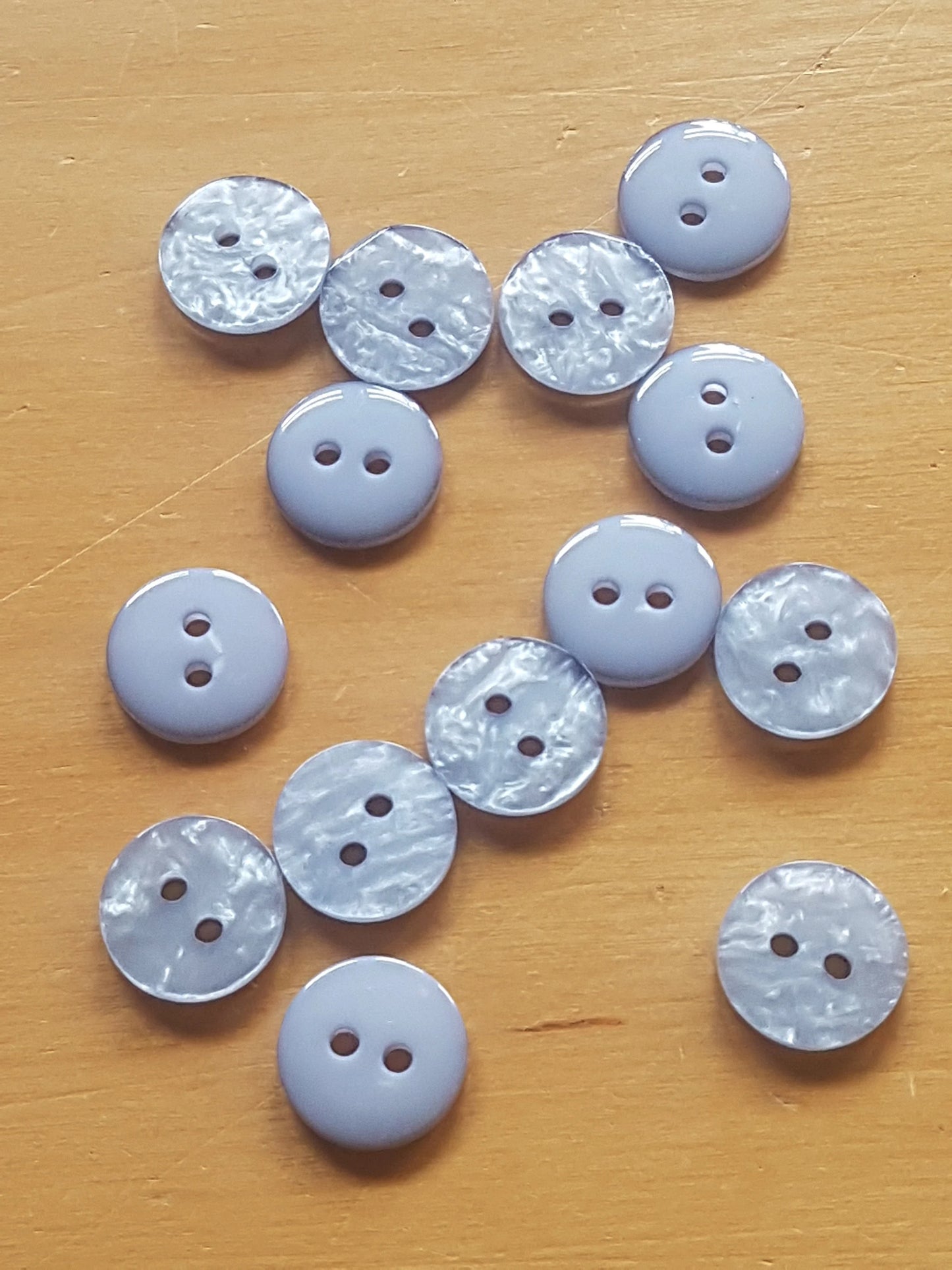 7 Round Buttons Dove Grey Pearlised Plastic 1.25cm