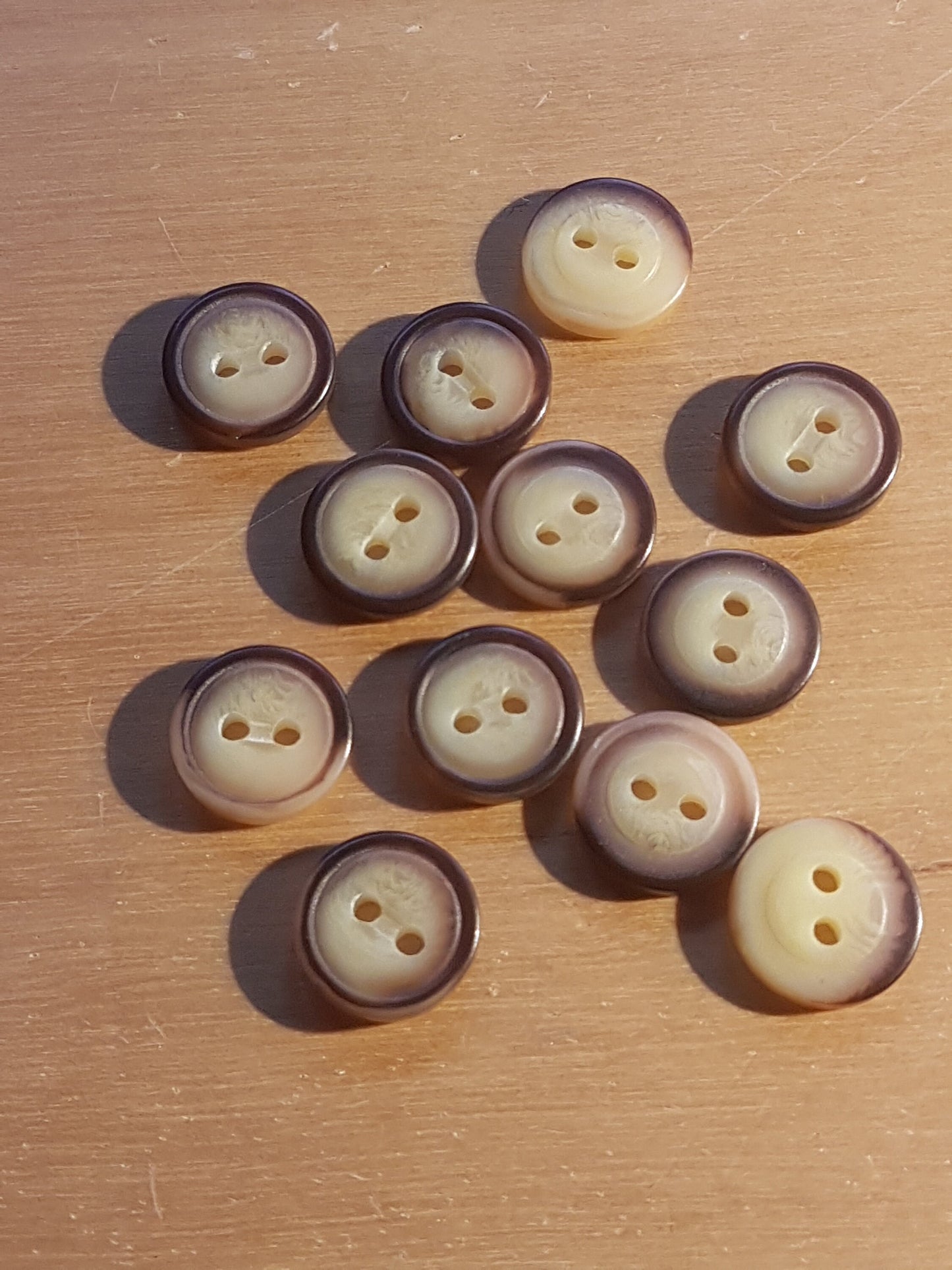 12 Round Buttons Beige Brown Plastic 1cm
