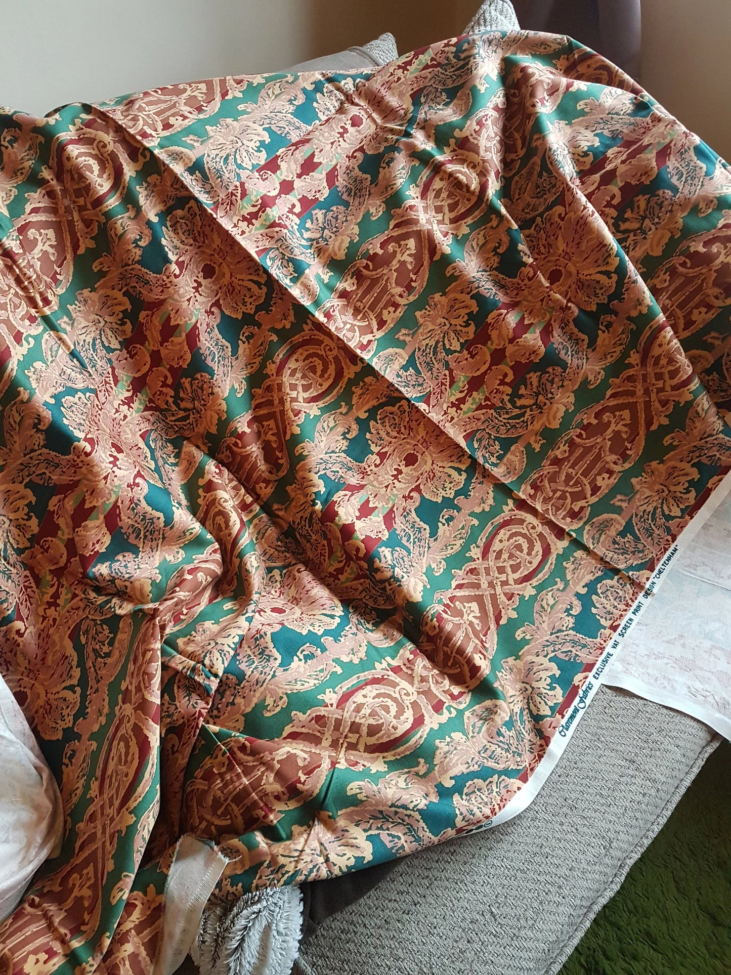 Burgundy, Green, Orange Red Fabric Remnants Rag Rug, Quilting Fat Quarters Per 1/2 Metre