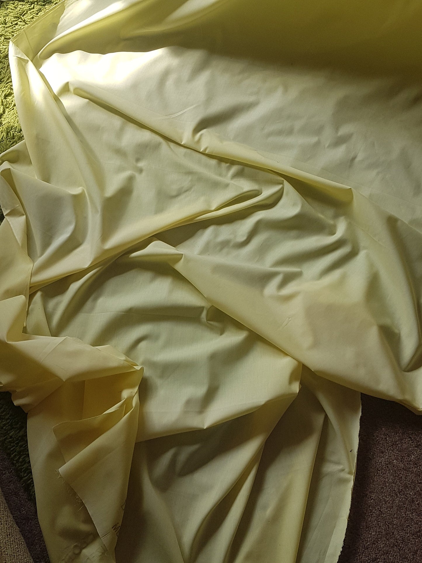 Lemon Yellow Polyester Cotton Lining Fabric Manmade Blend Remnant Per Metre