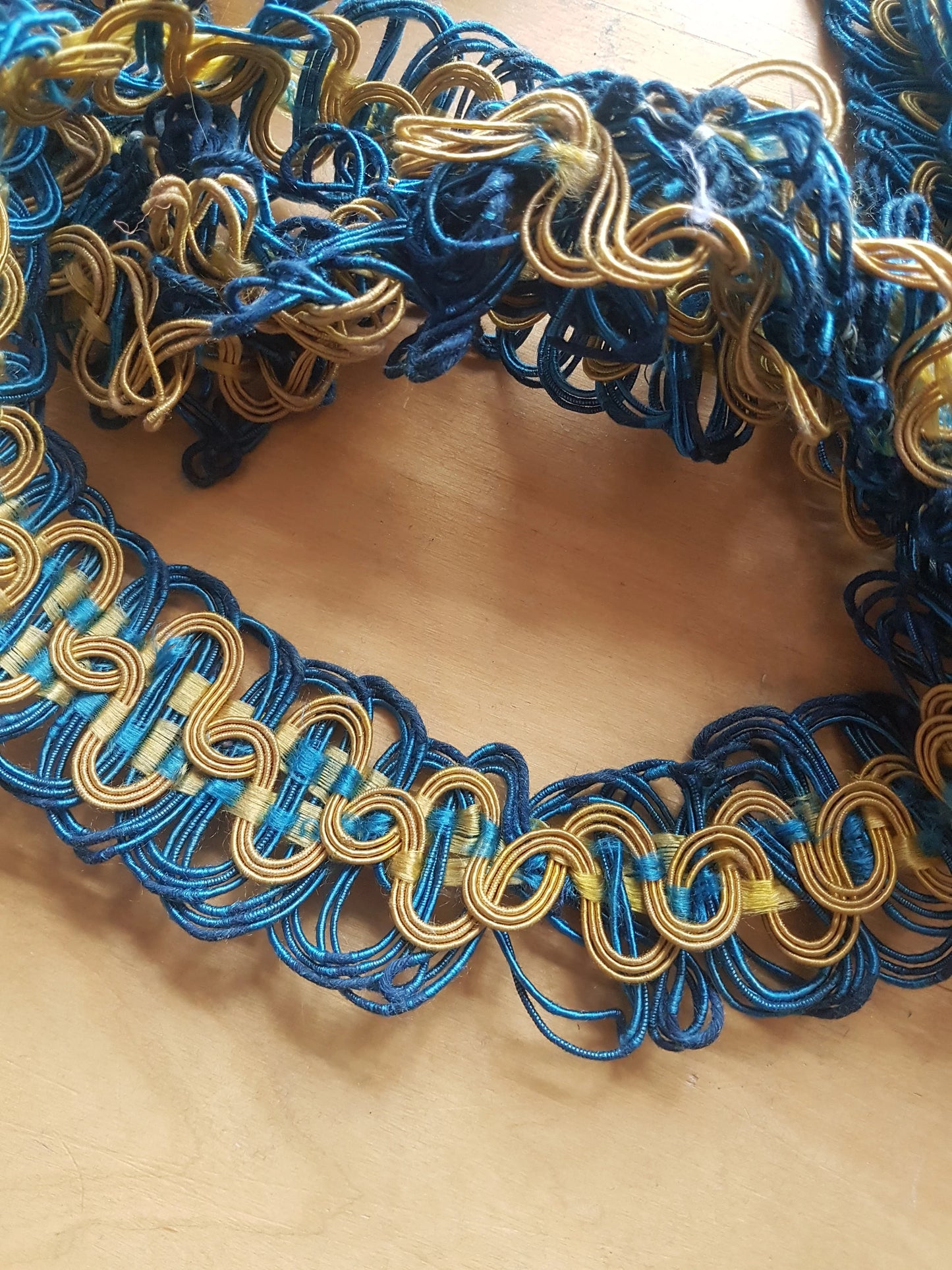 Royal Blue and Gold Vintage Curtain Upholstery Trim Rescued Remnant 156 inches