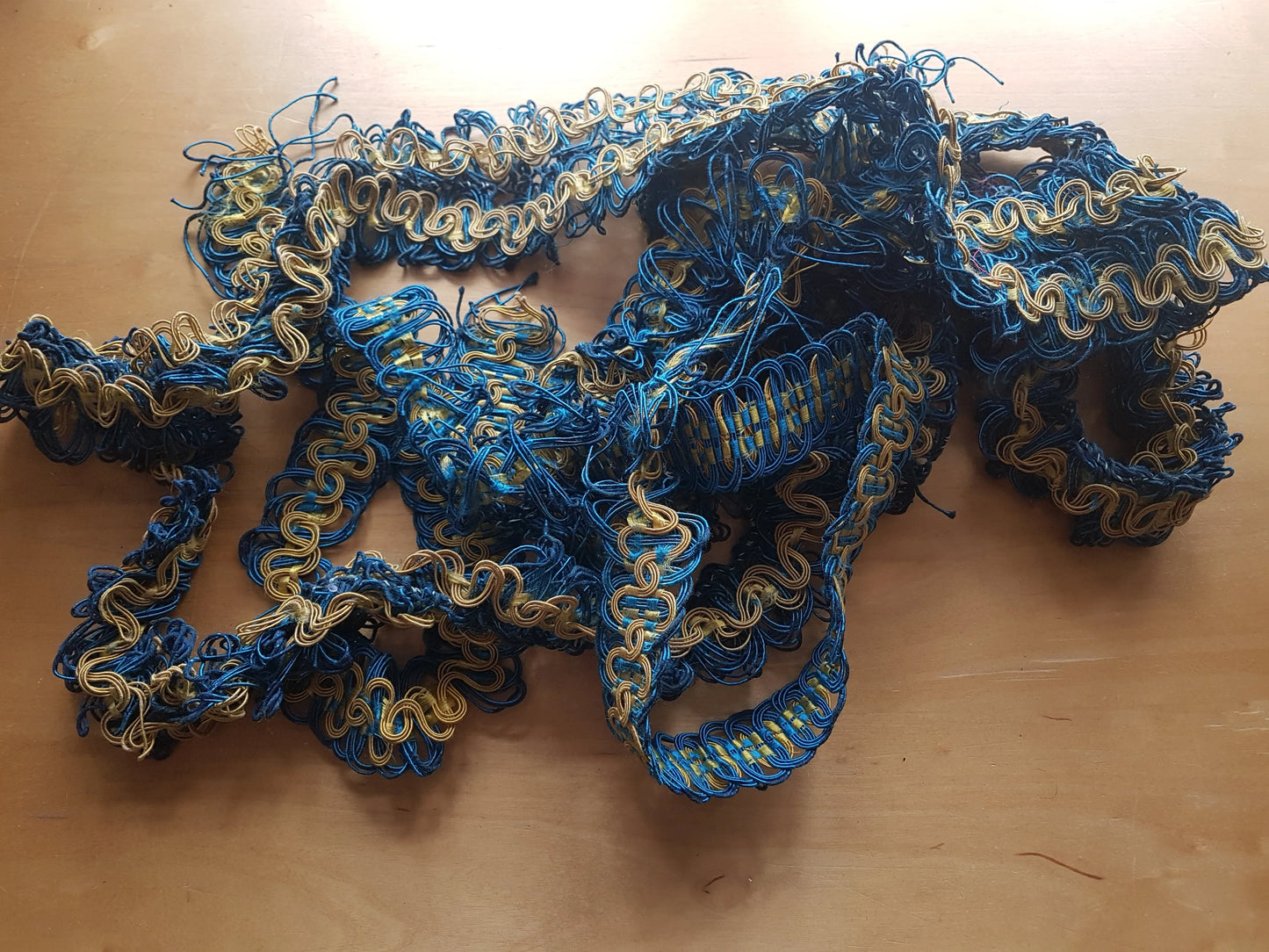 Royal Blue and Gold Vintage Curtain Upholstery Trim Rescued Remnant 156 inches