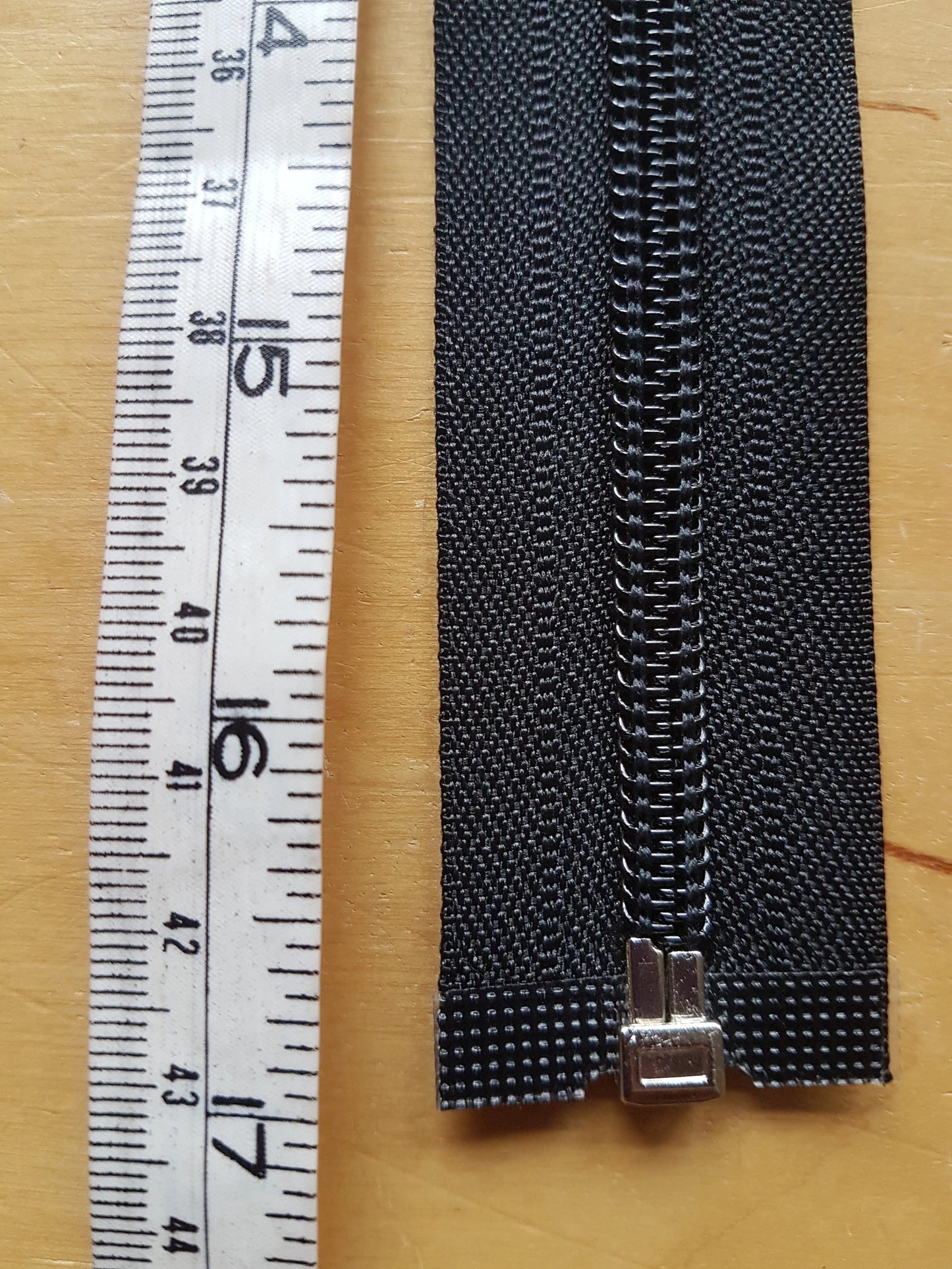 Black large zipper plastic nylon 17 inch (43cm) open ended