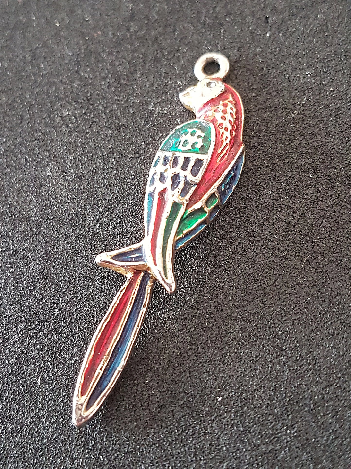 Parrot Macaw Red Gold Left Facing Preloved Upcycle Pendant for Jewellery Making