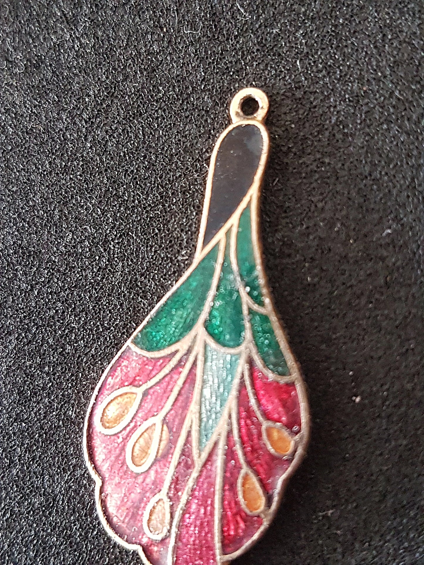 Feather Symbol Red Gold Preloved Upcycle Pendant for Jewellery Making