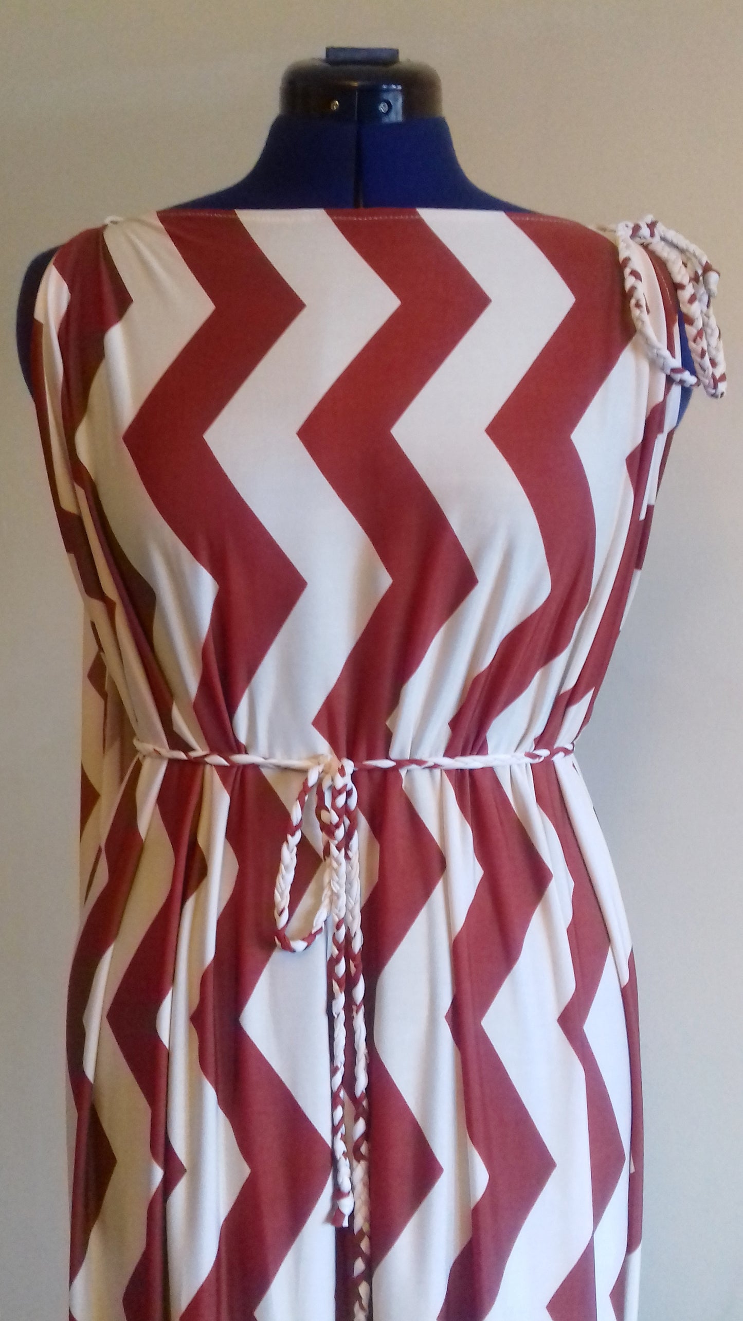 Cream Terracotta Zig Zag Pattern Grecian Dress