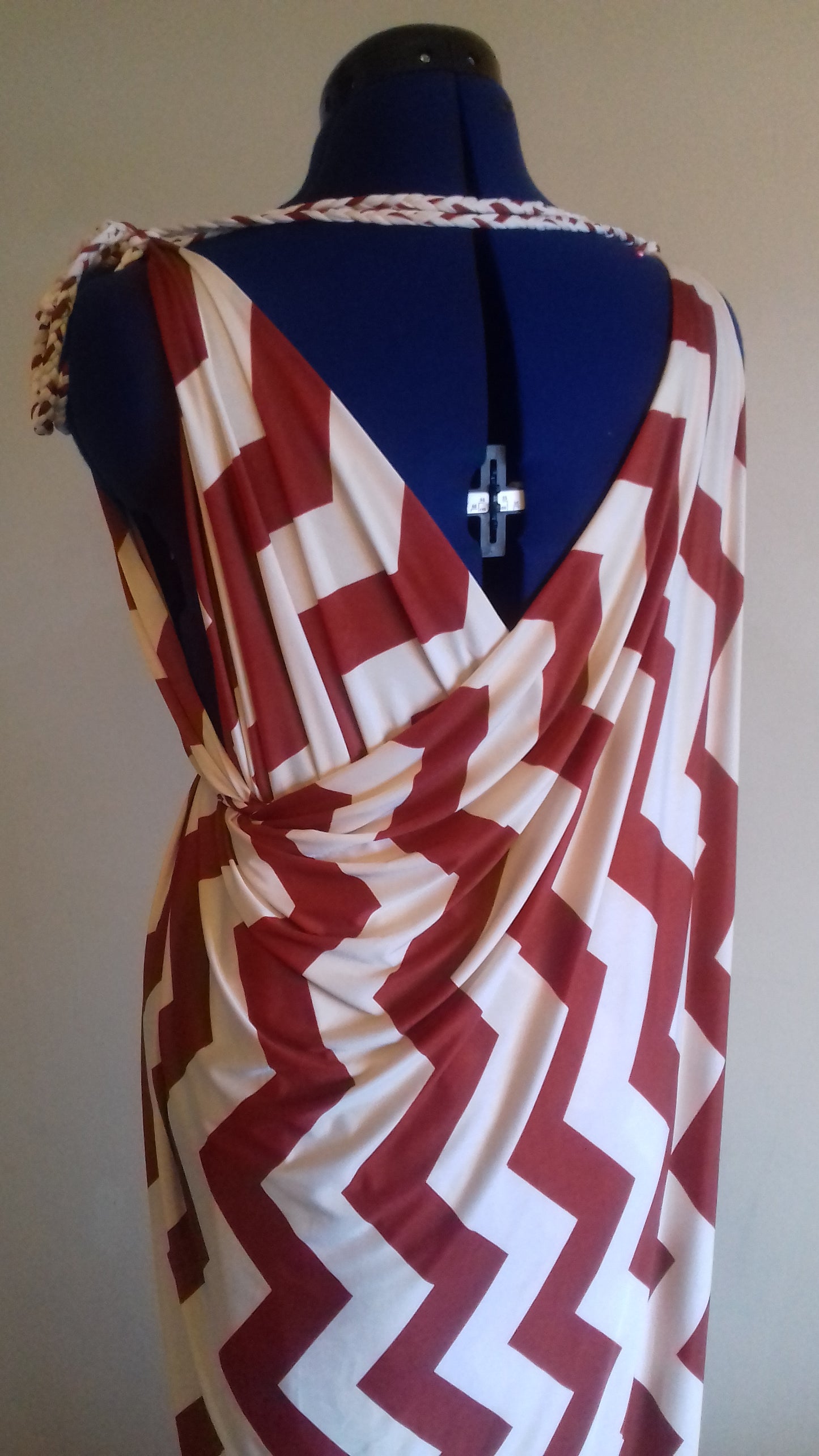 Cream Terracotta Zig Zag Pattern Grecian Dress