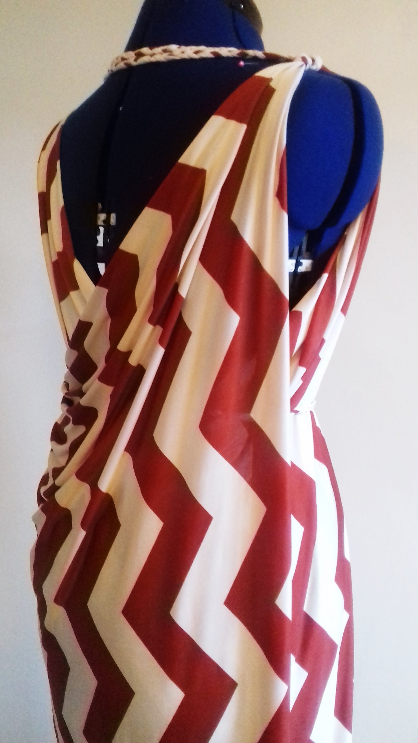 Cream Terracotta Zig Zag Pattern Grecian Dress
