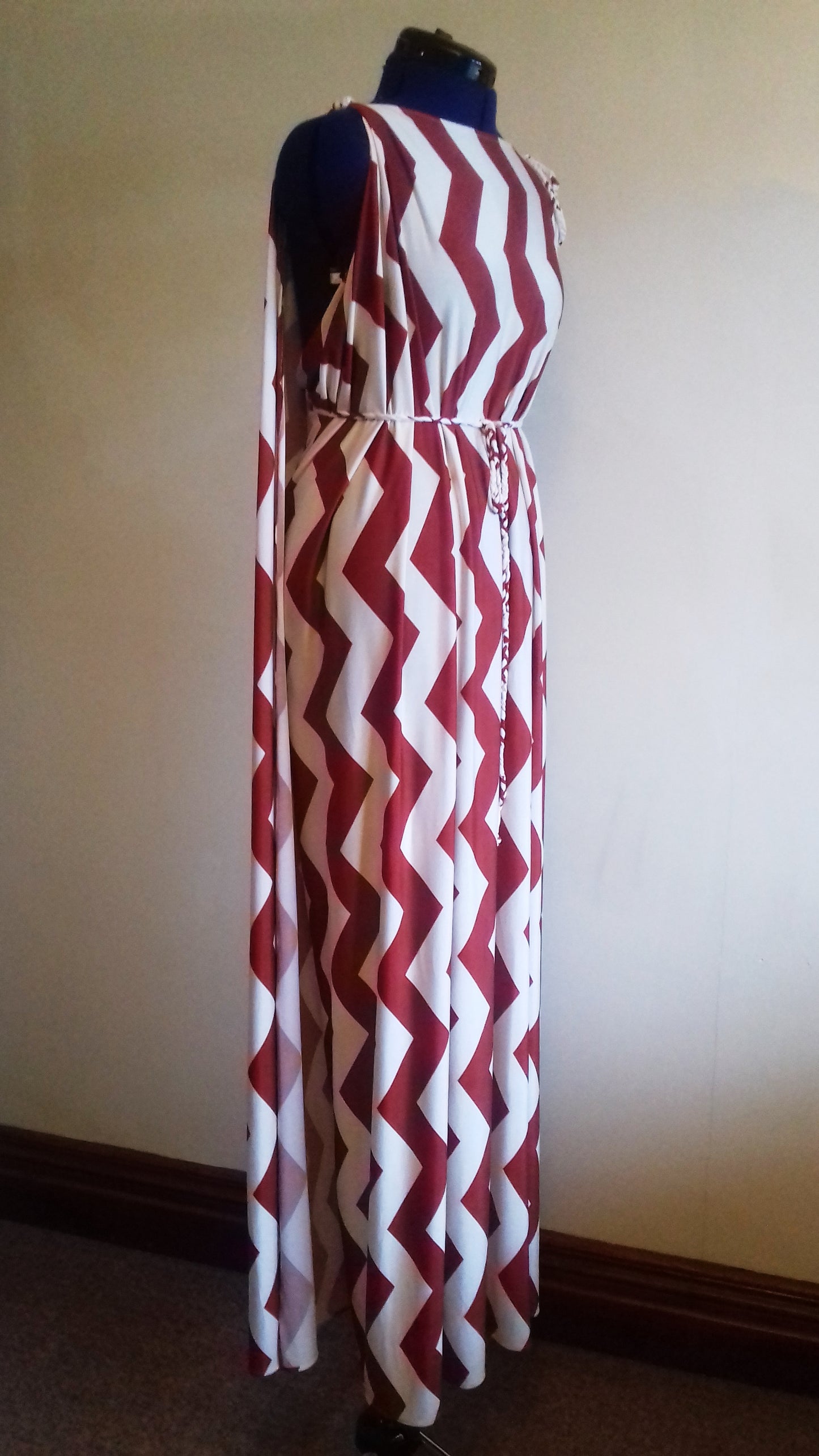 Cream Terracotta Zig Zag Pattern Grecian Dress