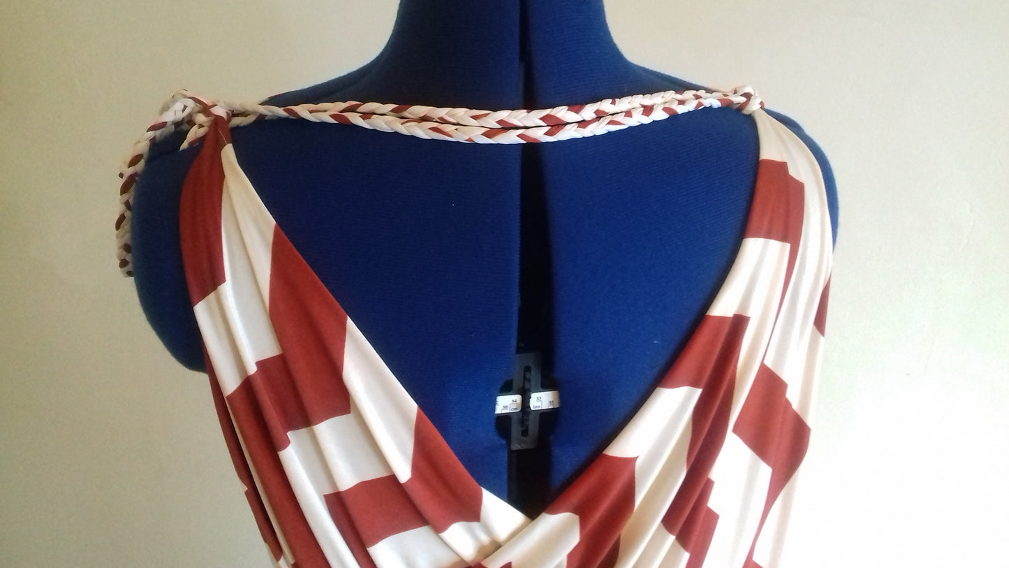 Cream Terracotta Zig Zag Pattern Grecian Dress