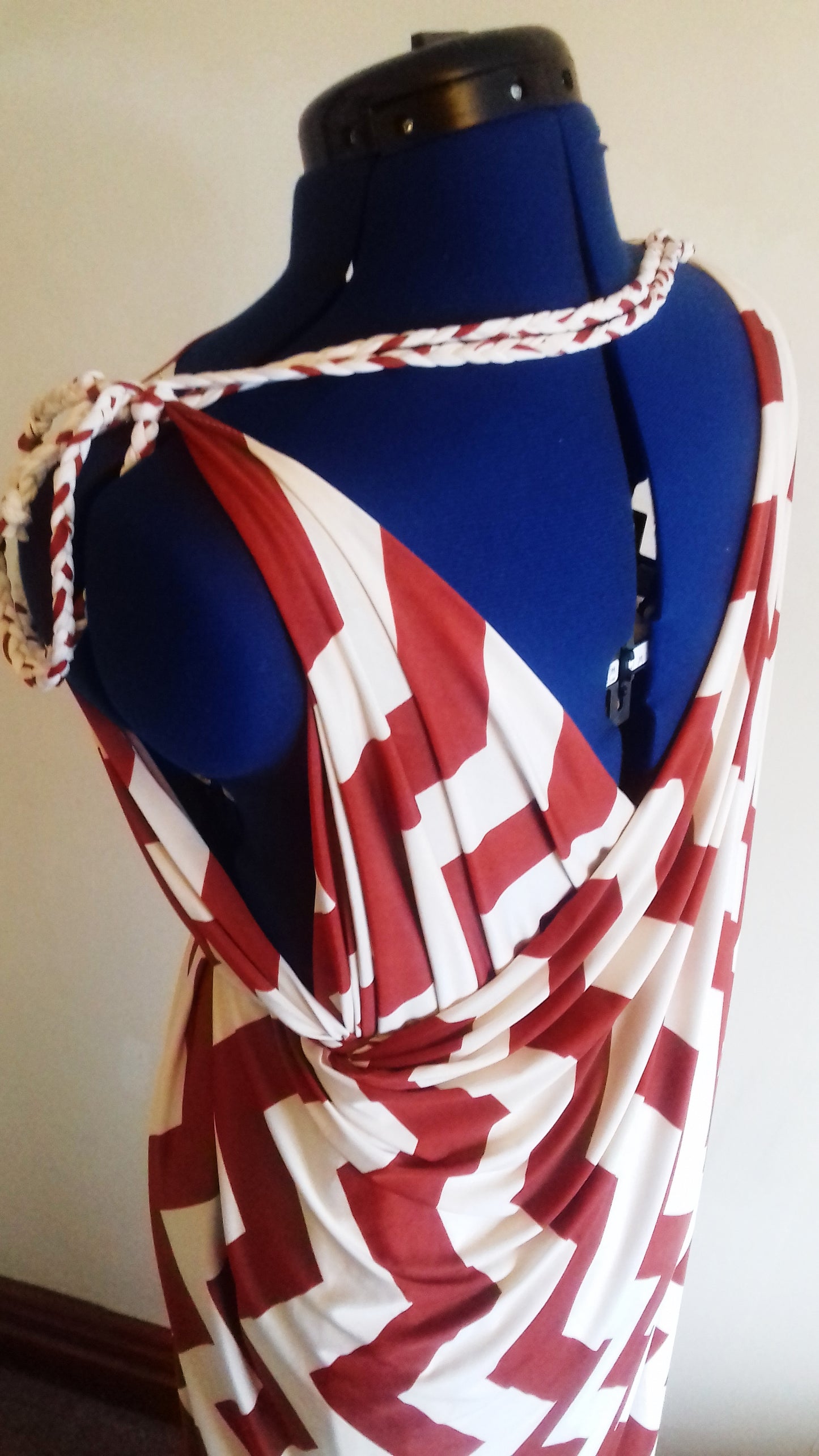 Cream Terracotta Zig Zag Pattern Grecian Dress