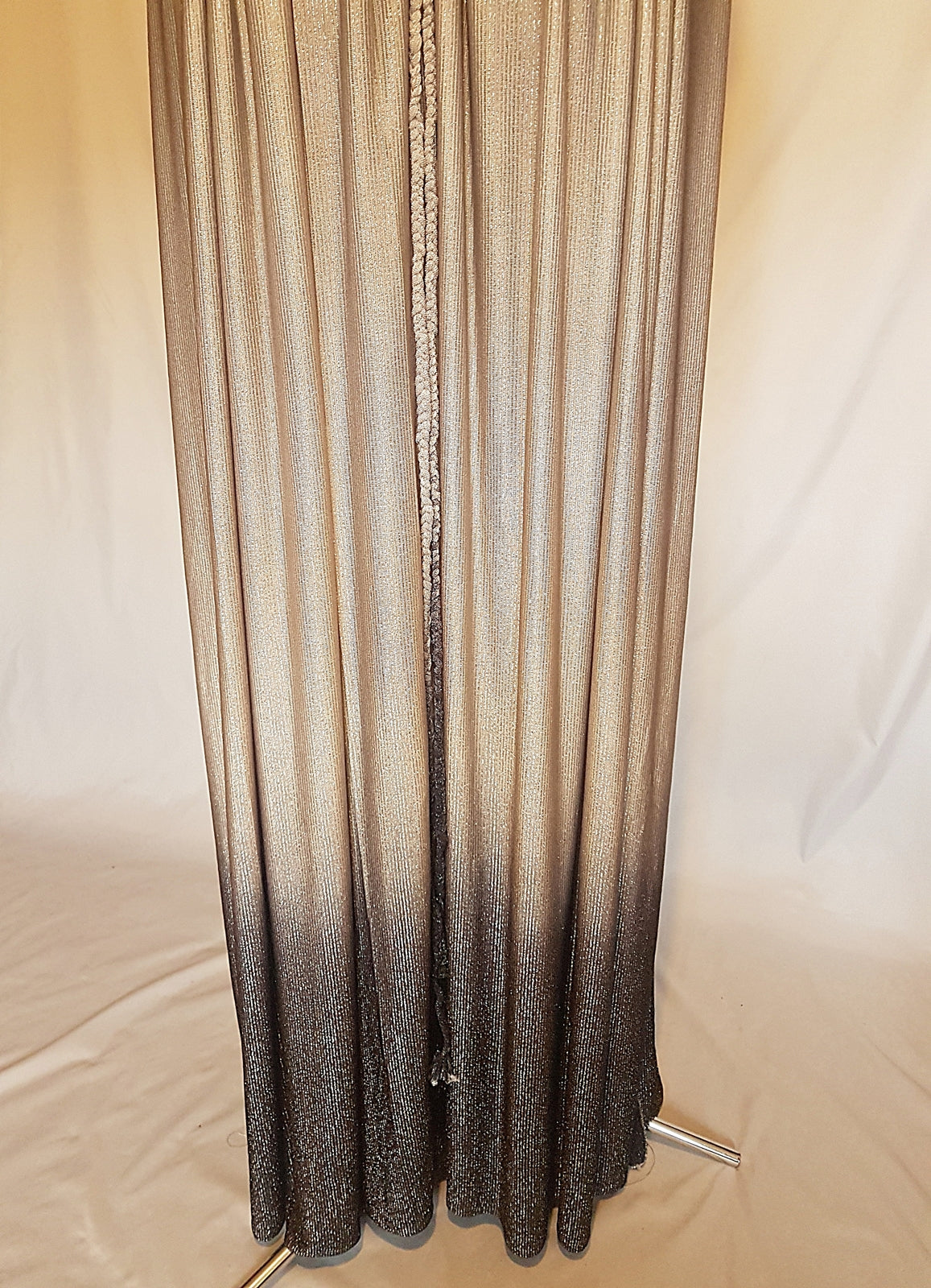 Grey Silver Striped Metallic Grecian Plunge Dress
