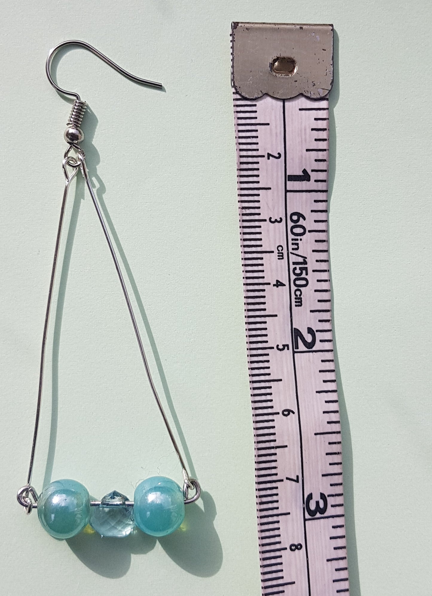 Blue Bead Silver Triangle Earrings