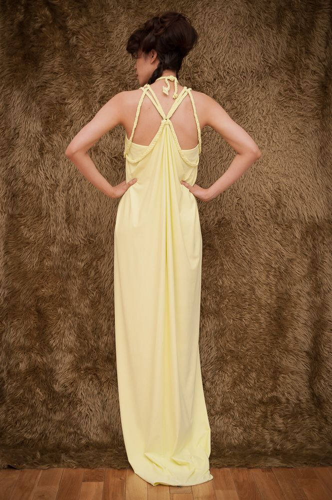 Yellow Backless Drape Dress