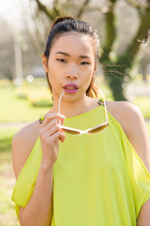 Lime Green Keyhole Sleeve Summer Dress