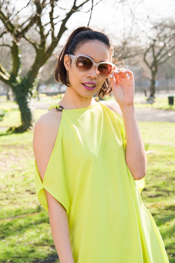 Lime Green Keyhole Sleeve Summer Dress