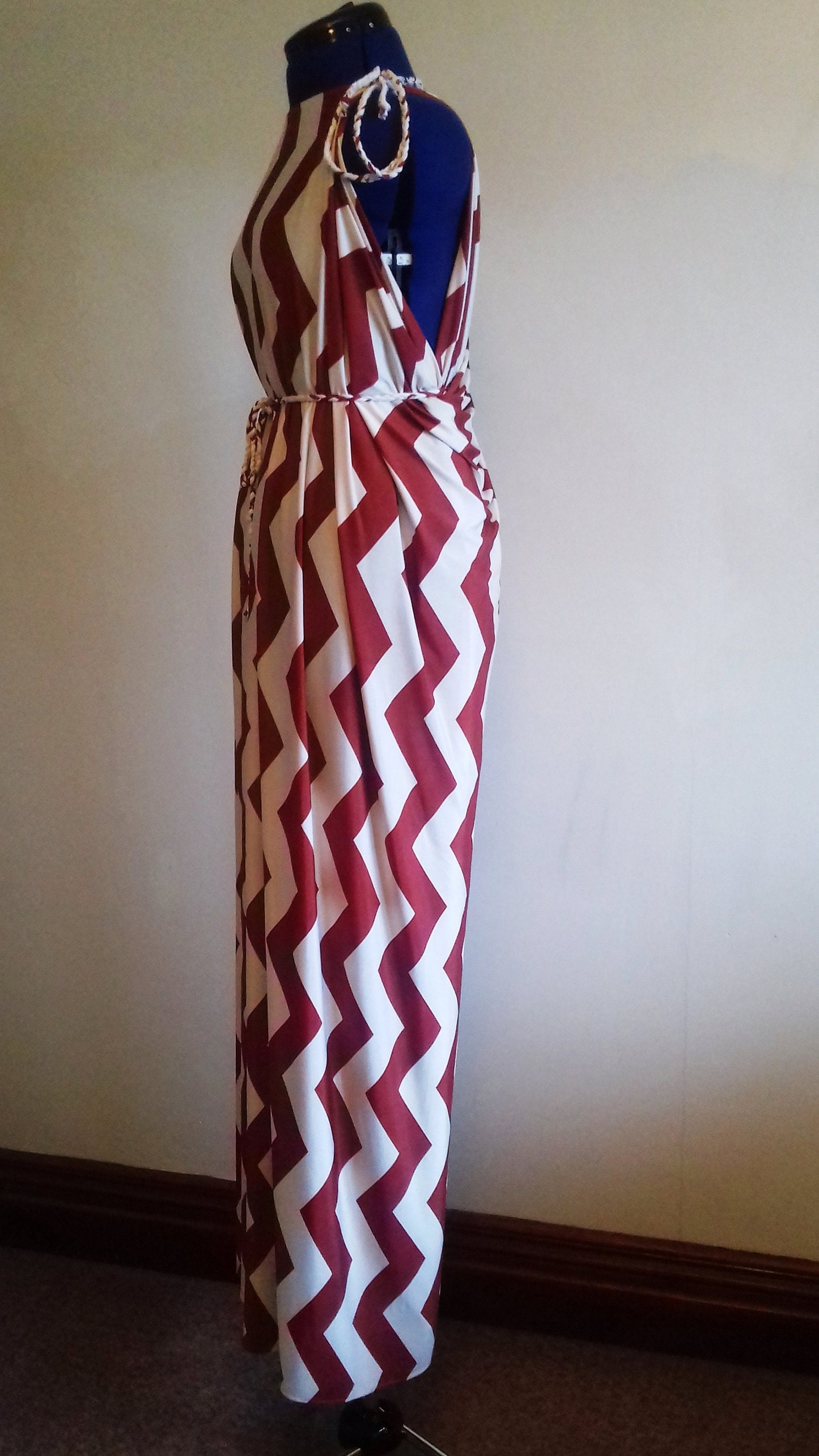 Cream Terracotta Zig Zag Pattern Grecian Dress