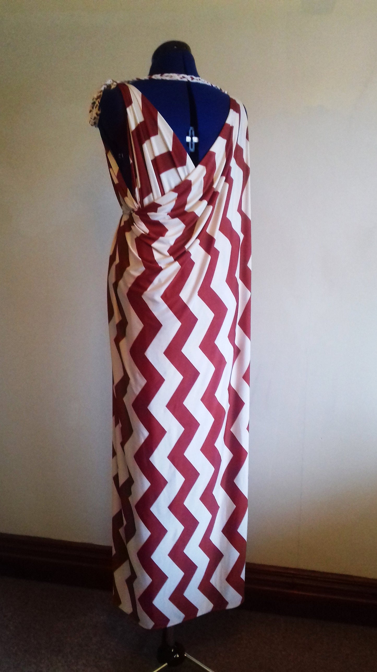 Cream Terracotta Zig Zag Pattern Grecian Dress
