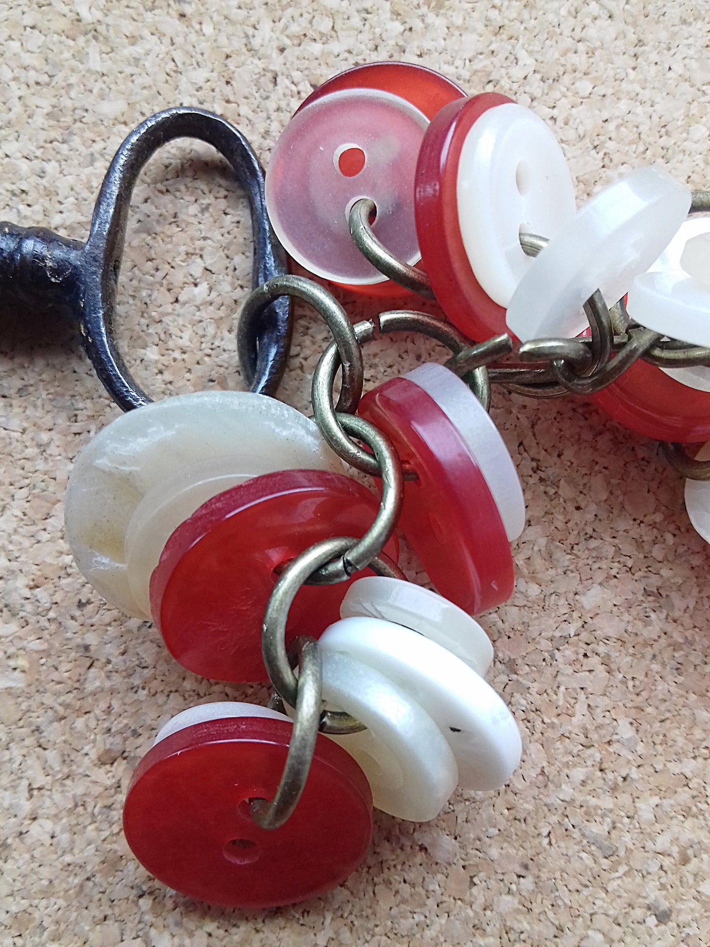 Vintage Key Chain Red Buttons Key Ring