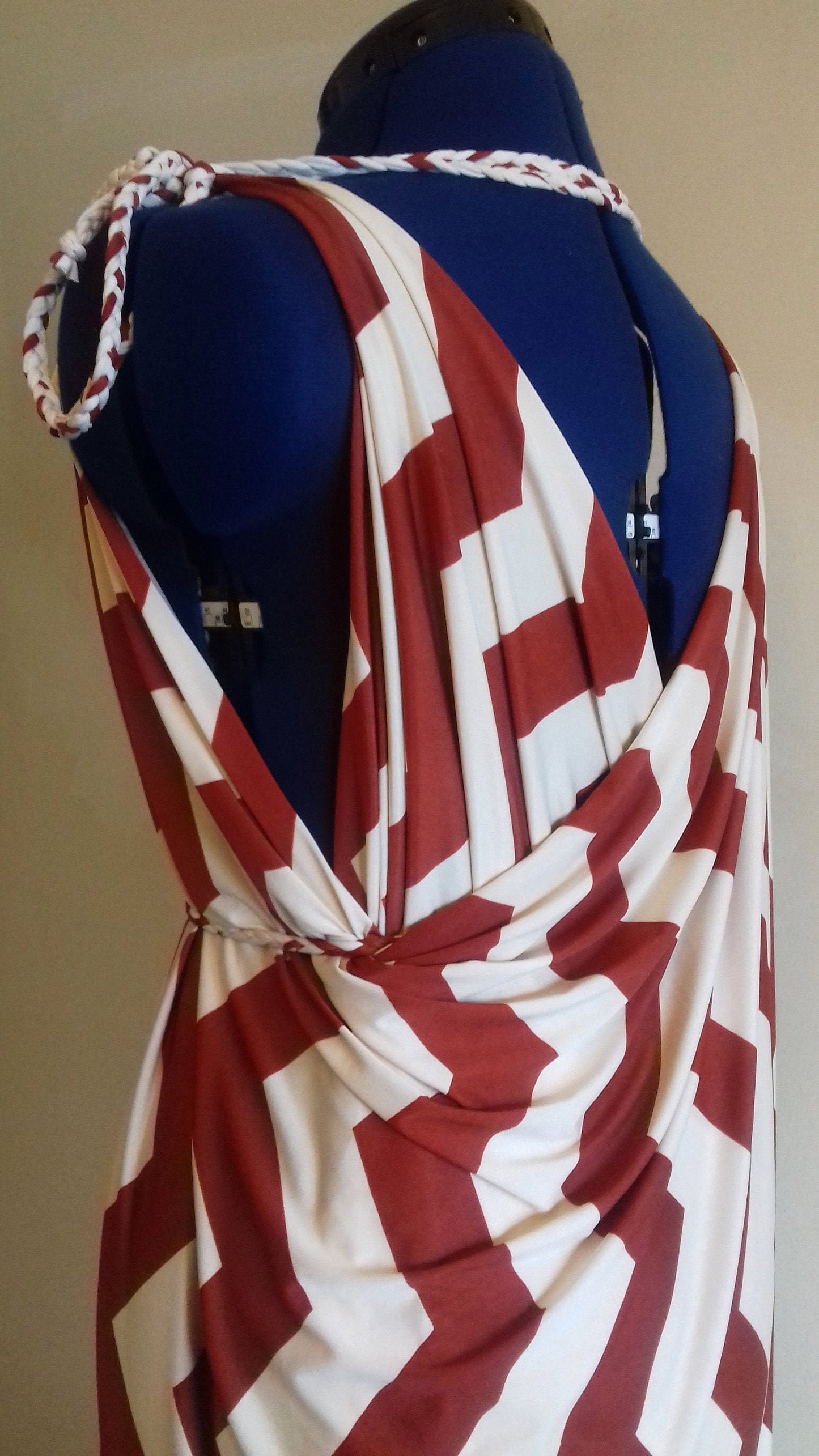 Cream Terracotta Zig Zag Pattern Grecian Dress