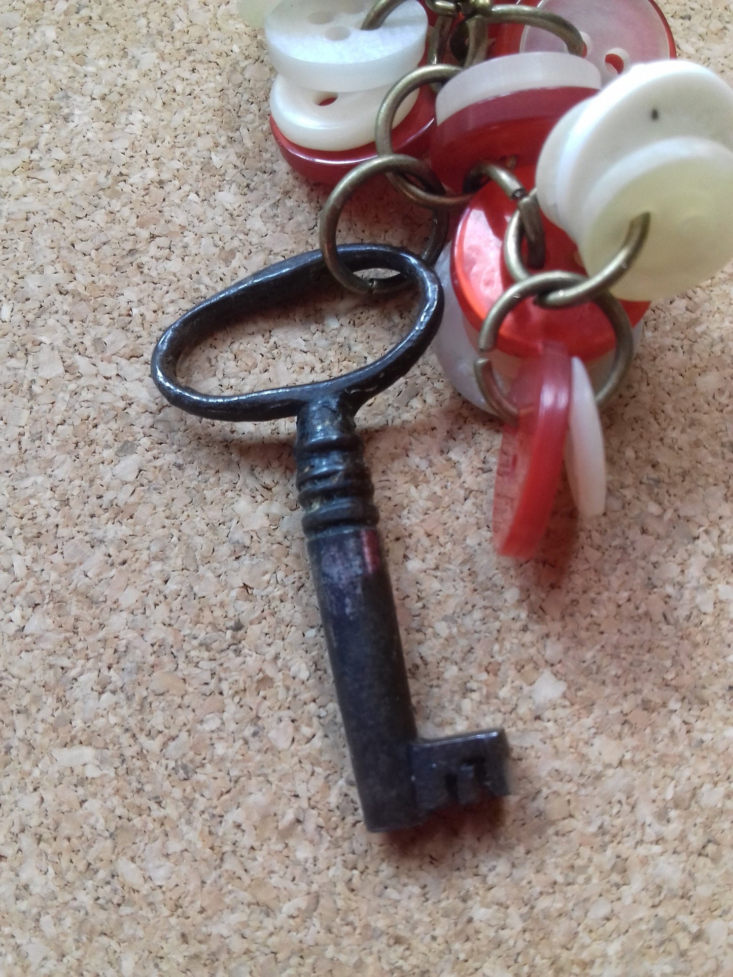 Vintage Key Chain Red Buttons Key Ring