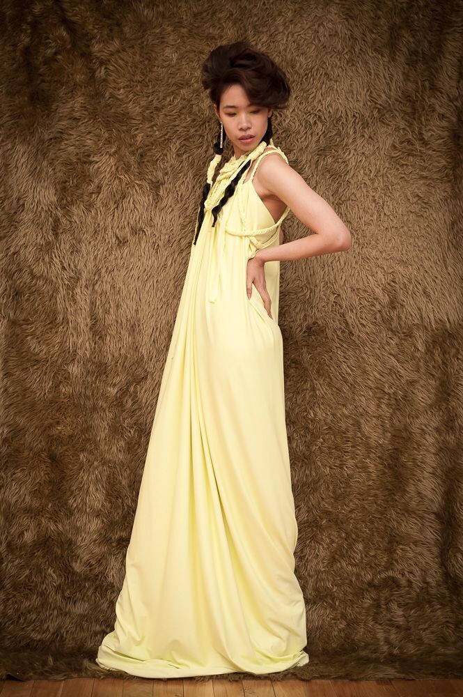 Yellow Backless Drape Dress