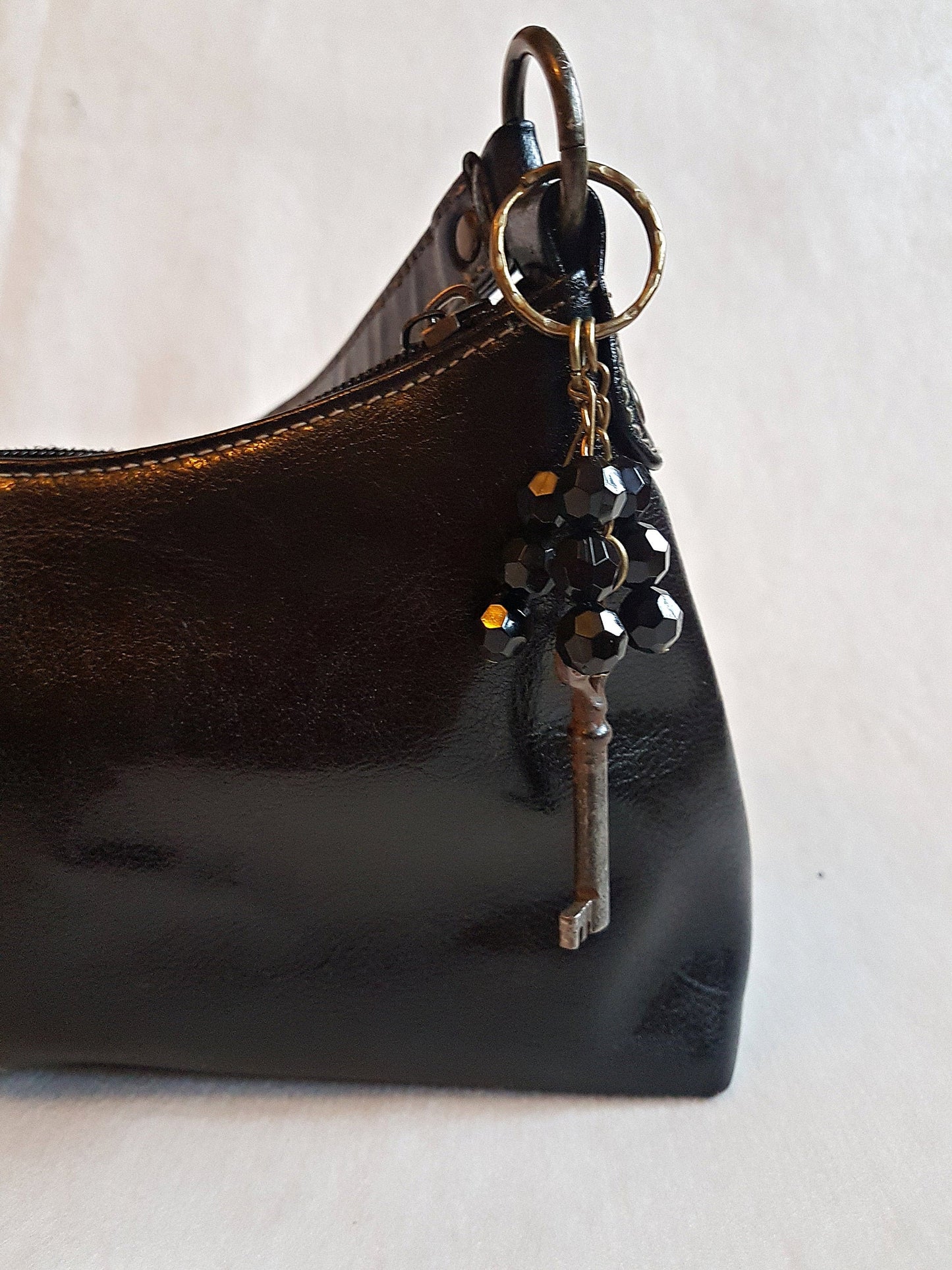 Vintage Black Jet Beads Key Ring