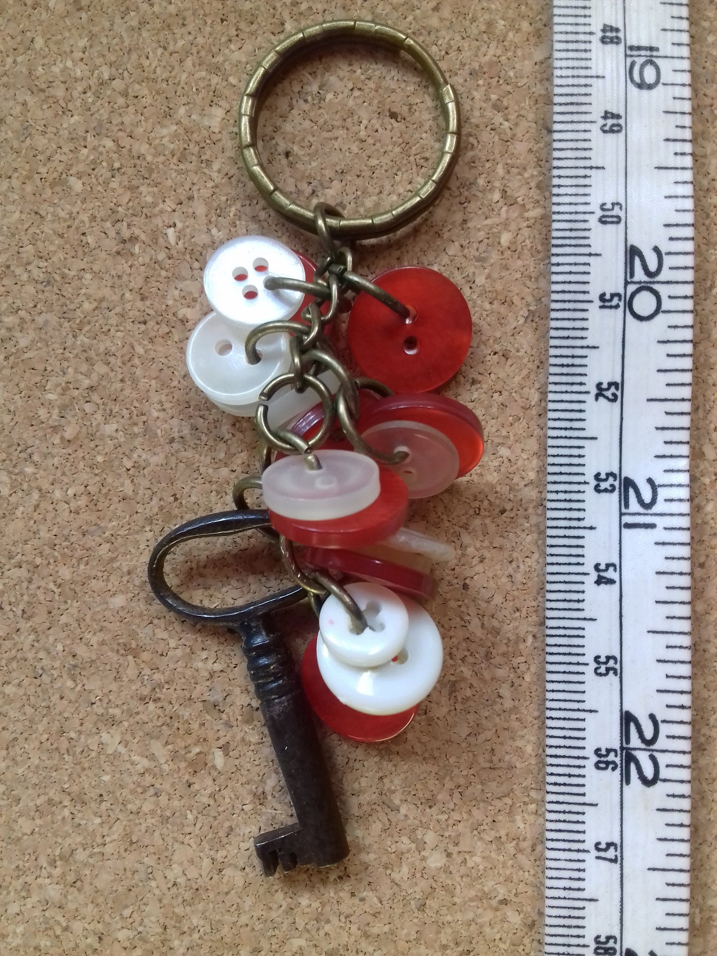 Vintage Key Chain Red Buttons Key Ring