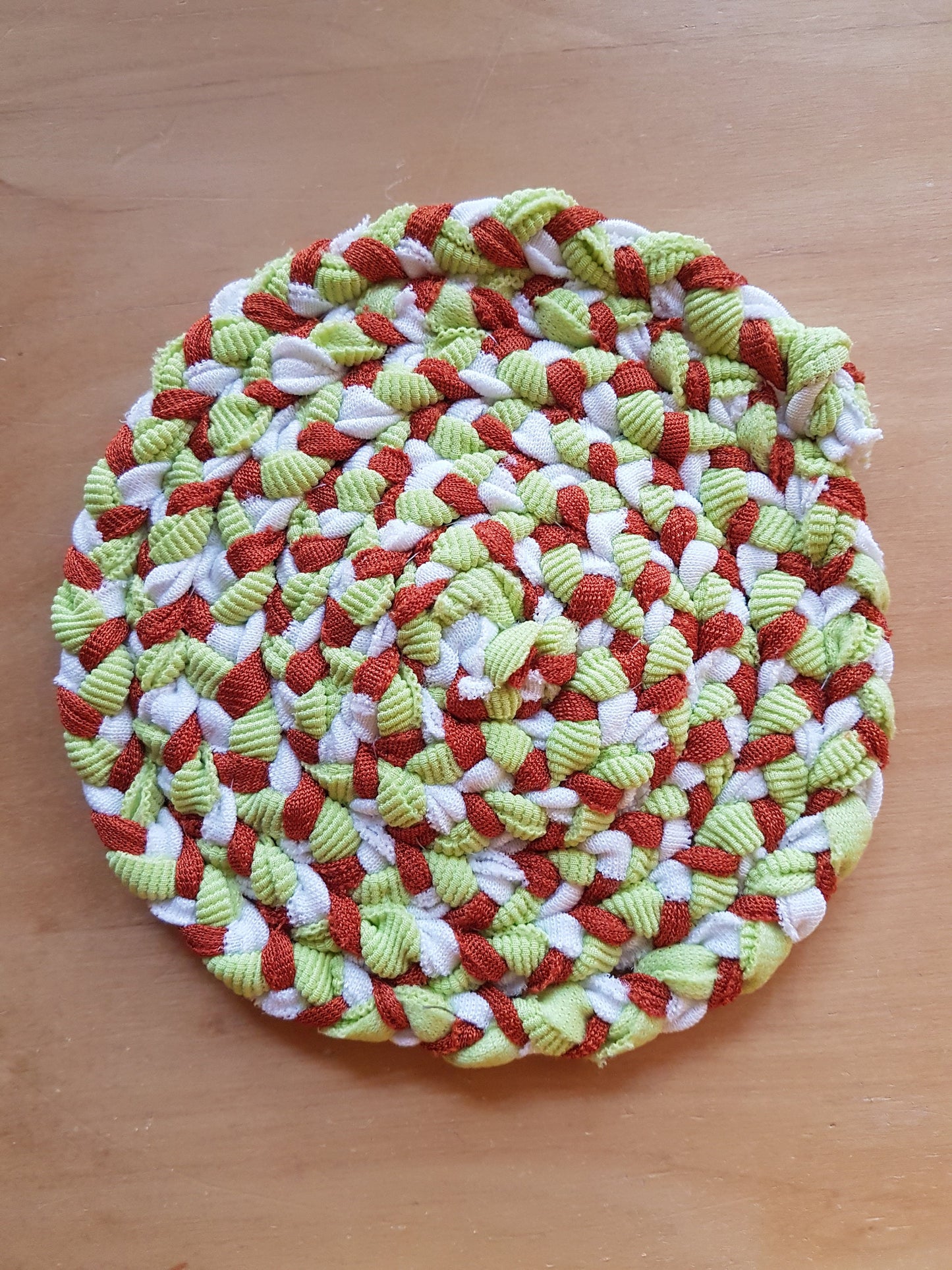 Handmade Coaster Burnt Orange White Lime Green
