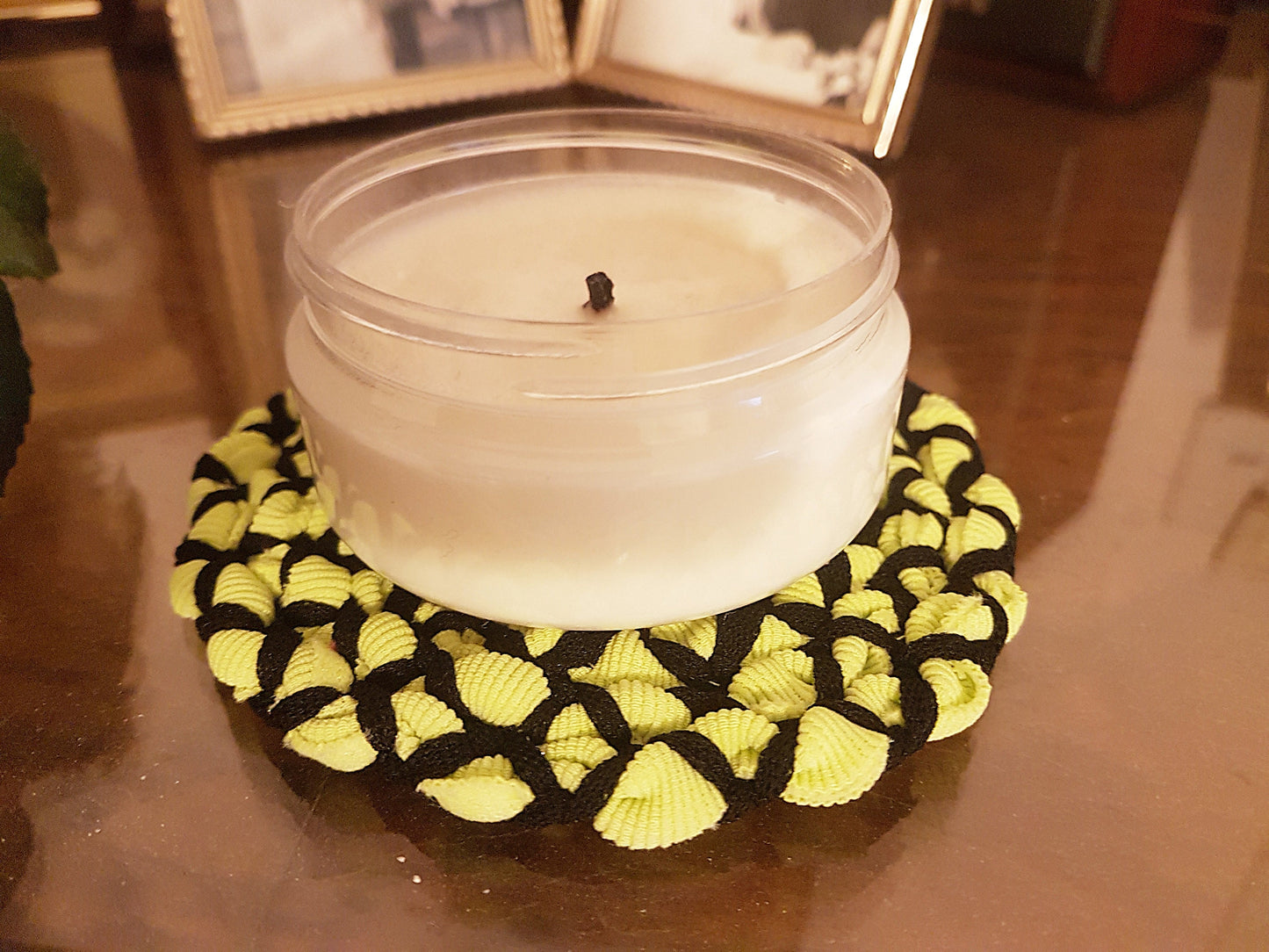 Handmade Coaster Lime Green Black