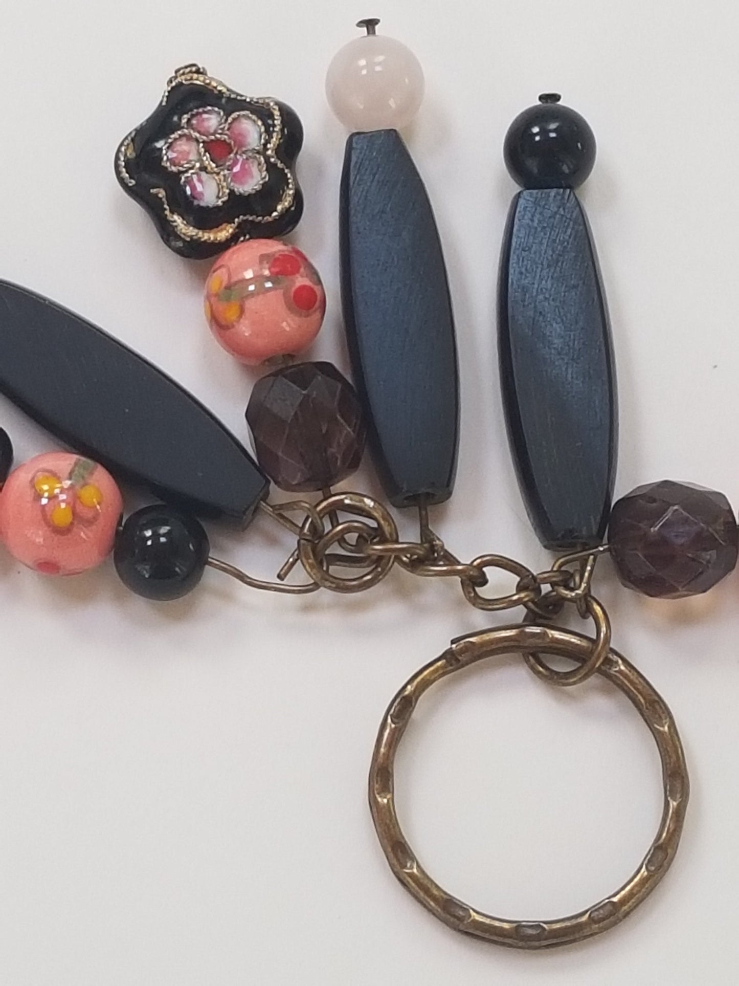 Black Pink Floral Beads Keychain Bag Charm