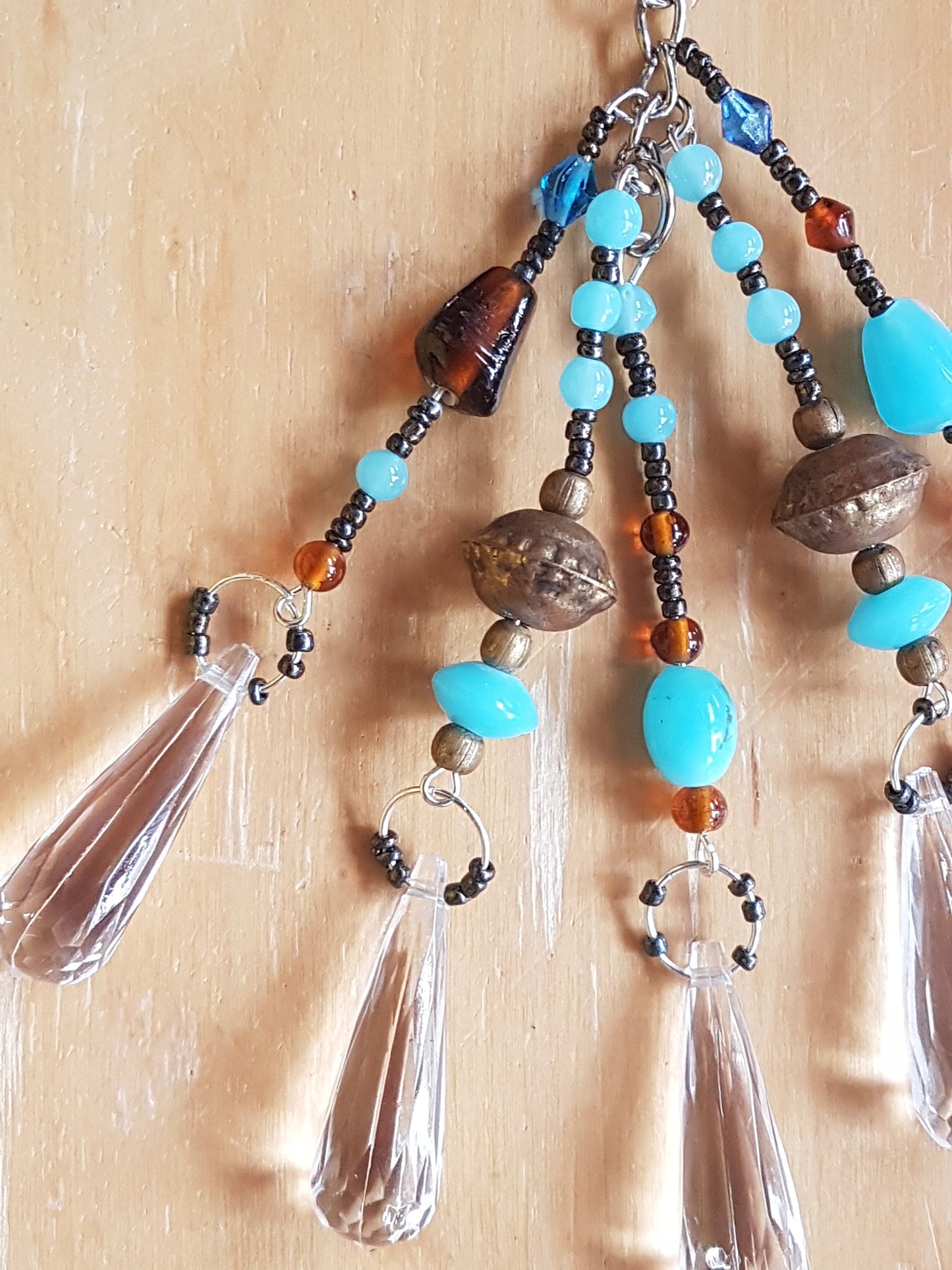 Brown, Blue, Gold, Black Bead Keychain Bag Charm
