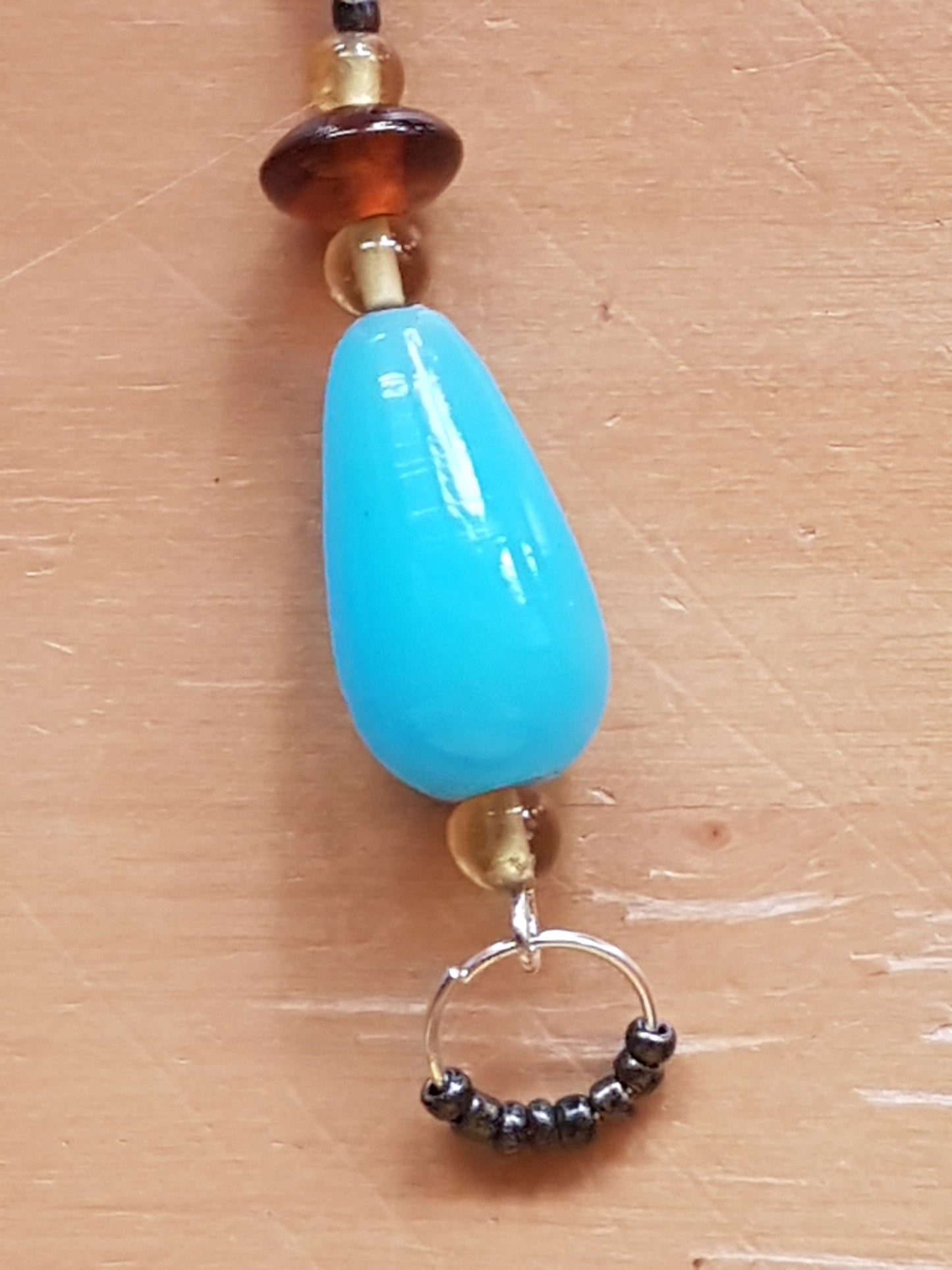 Brown, Blue And Black Bead Silver Earrings