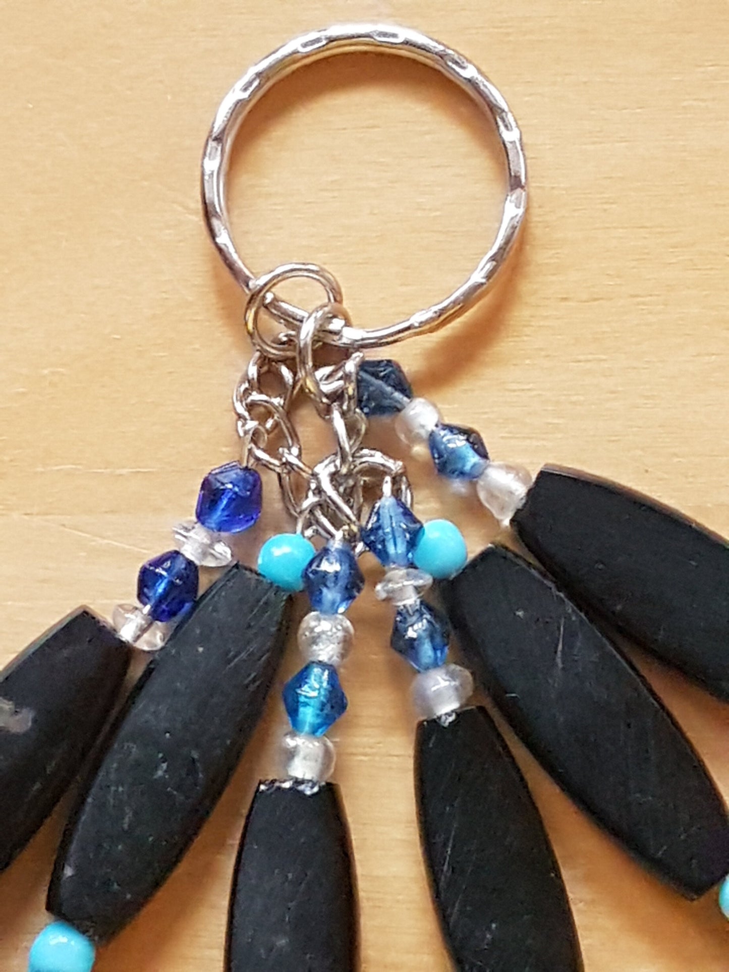 Black, Blue, White Bead Key Ring / Bag Charm