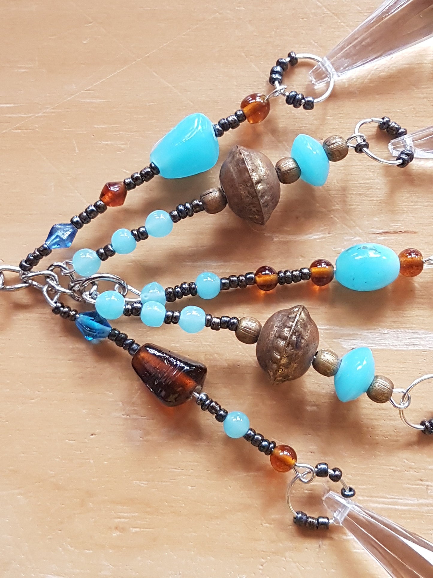 Brown, Blue, Gold, Black Bead Keychain Bag Charm