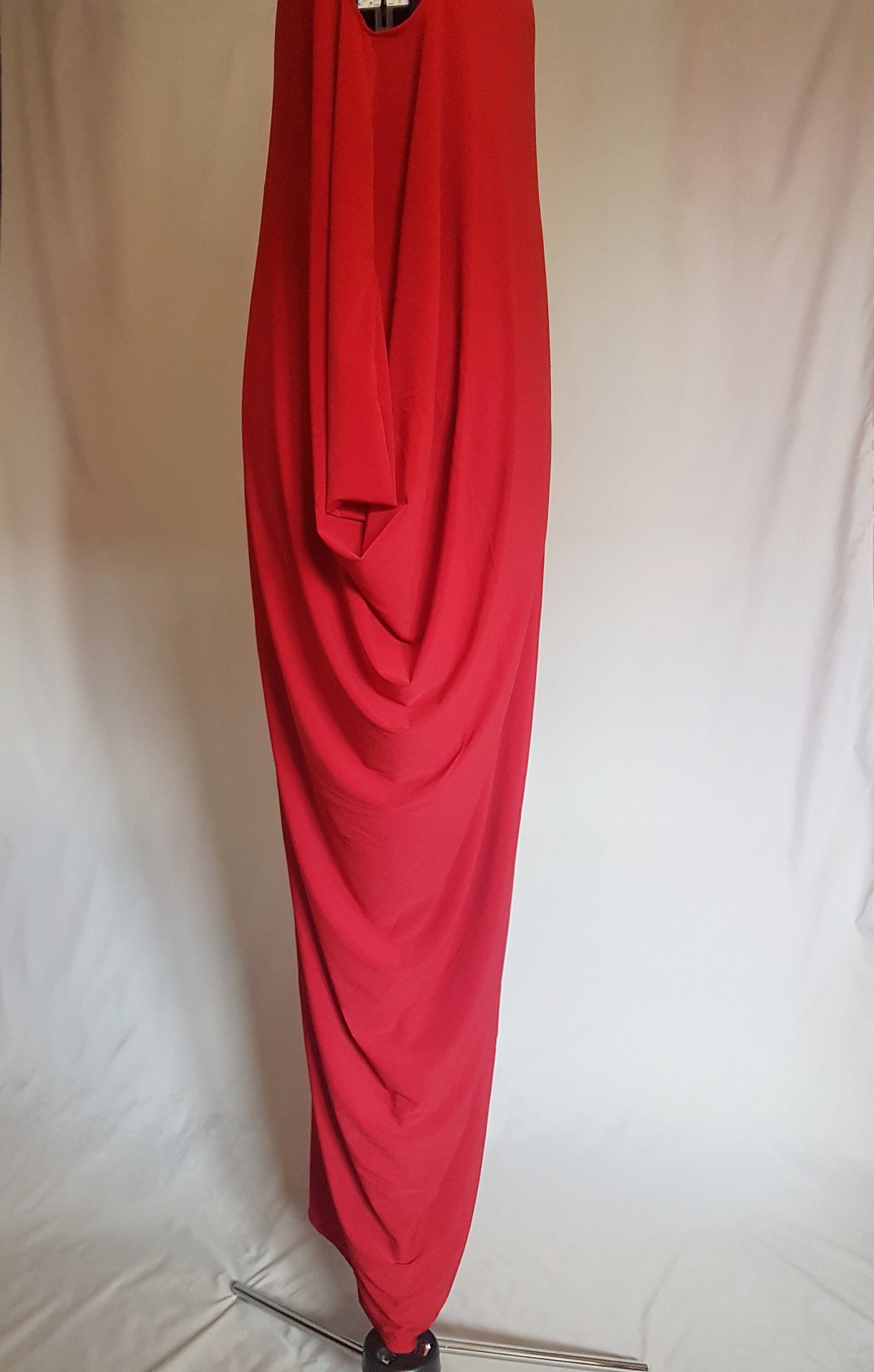 Red Asymmetric Drape Dress